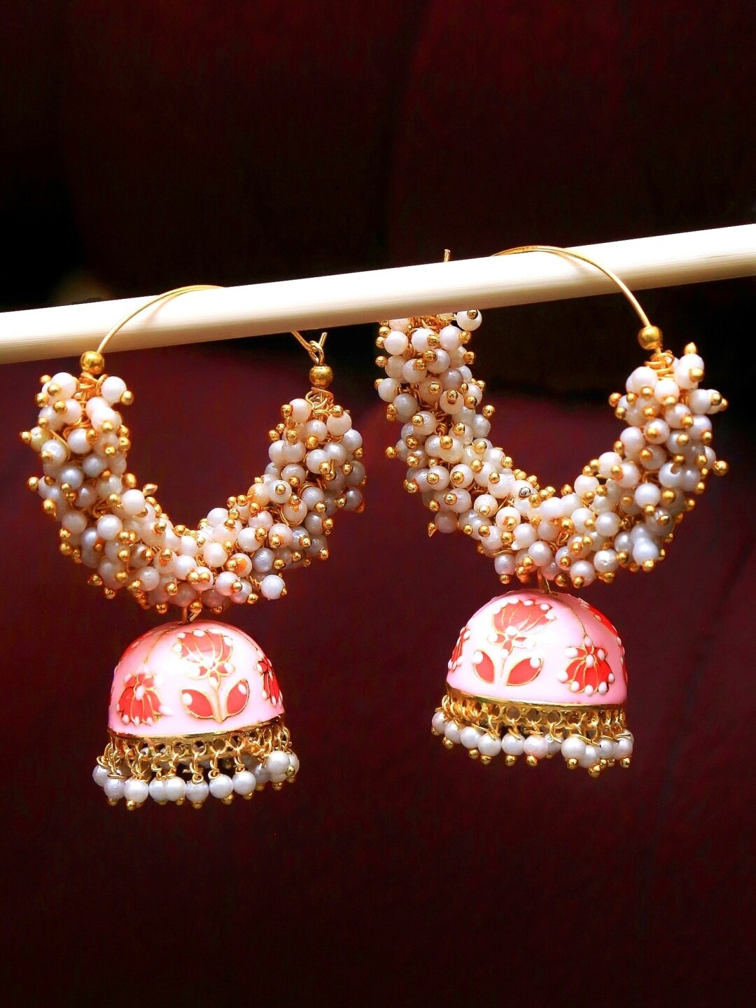 Crunchy Fashion Gold-Toned Contemporary Jhumkas