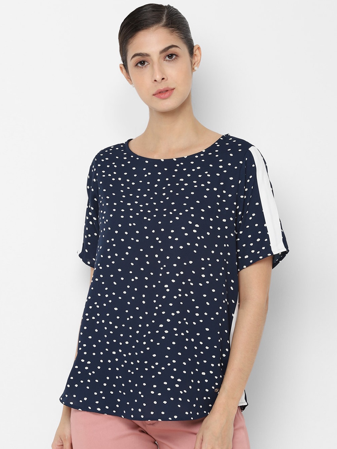

Allen Solly Woman Navy Blue Polka Dot Printed Regular Top