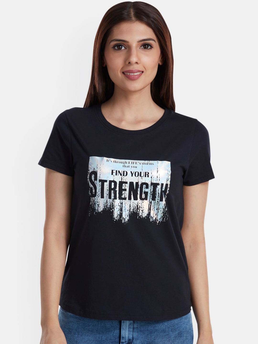 

Pepe Jeans Women Black Printed Round Neck T-shirt