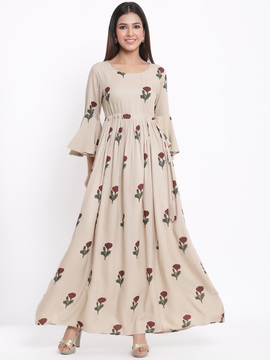 

kipek Women Off White Floral Printed Flared Sleeves Anarkali Kurta