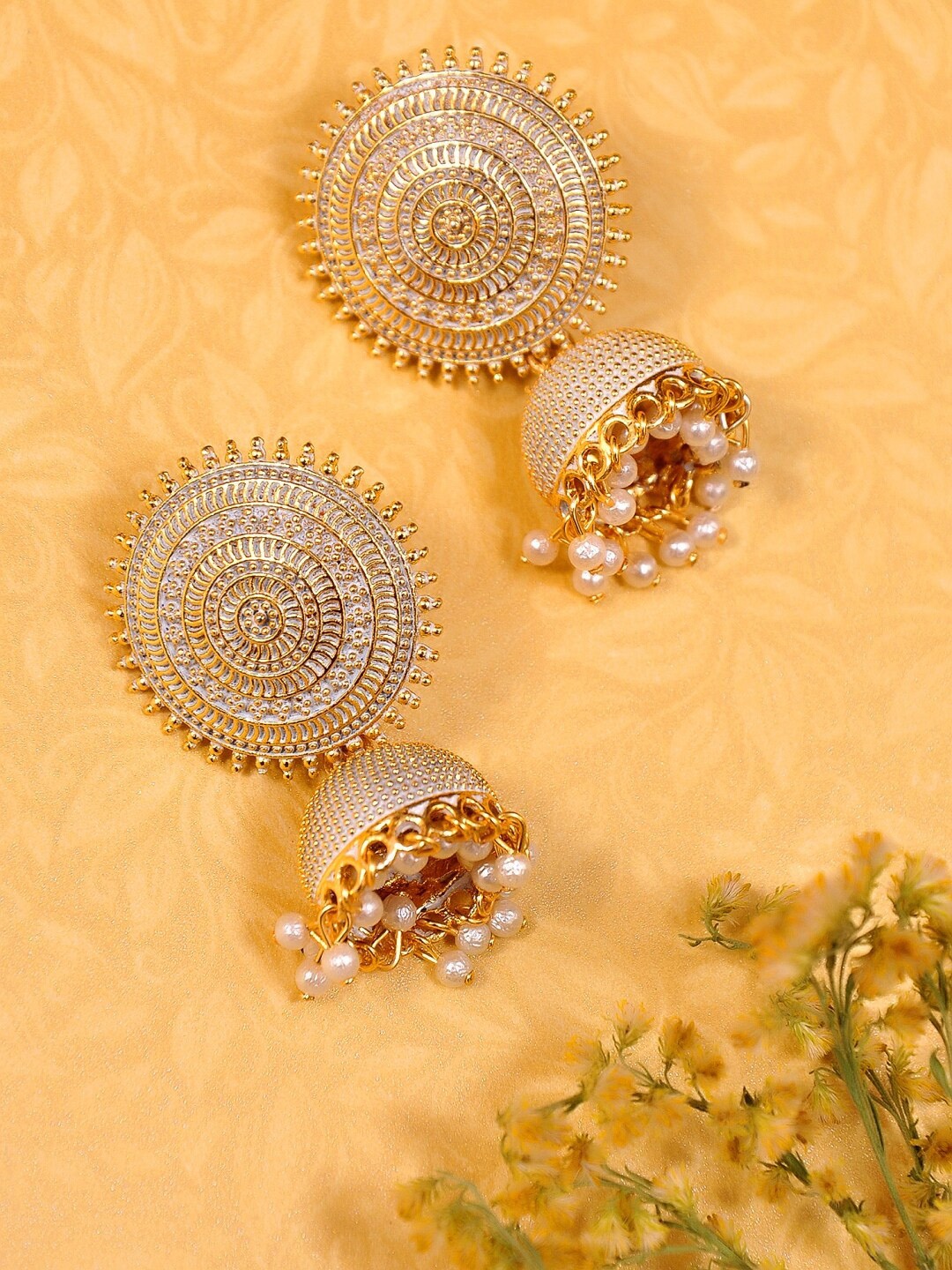 

Crunchy Fashion Gold-Plated & Silver-Toned Dome Shaped Jhumkas