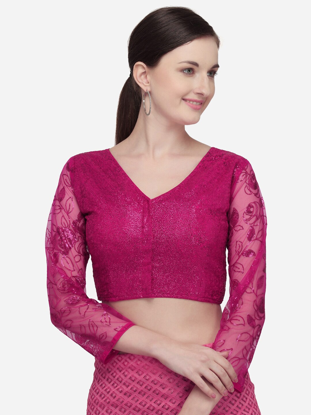 

Fab Dadu Women Pink Embellished Saree Blouse