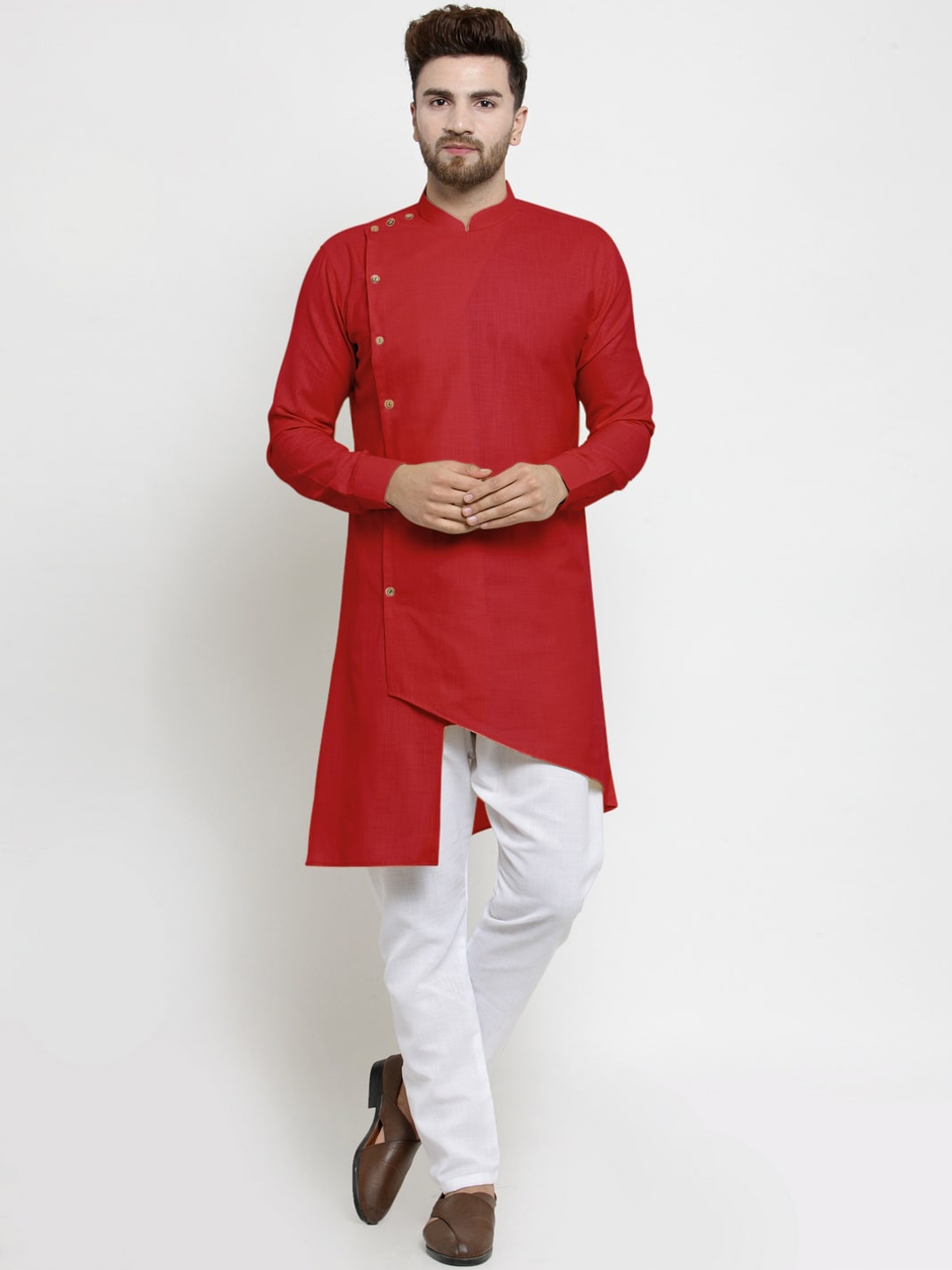 

TREEMODA Men Red Solid Kurta with Pyjamas