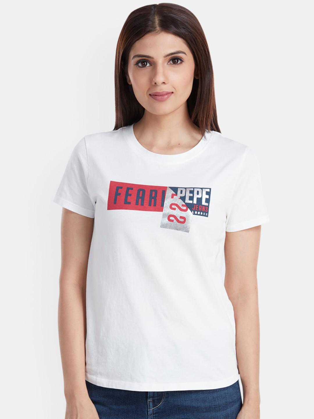 

Pepe Jeans Women Off-White Printed Round Neck T-shirt