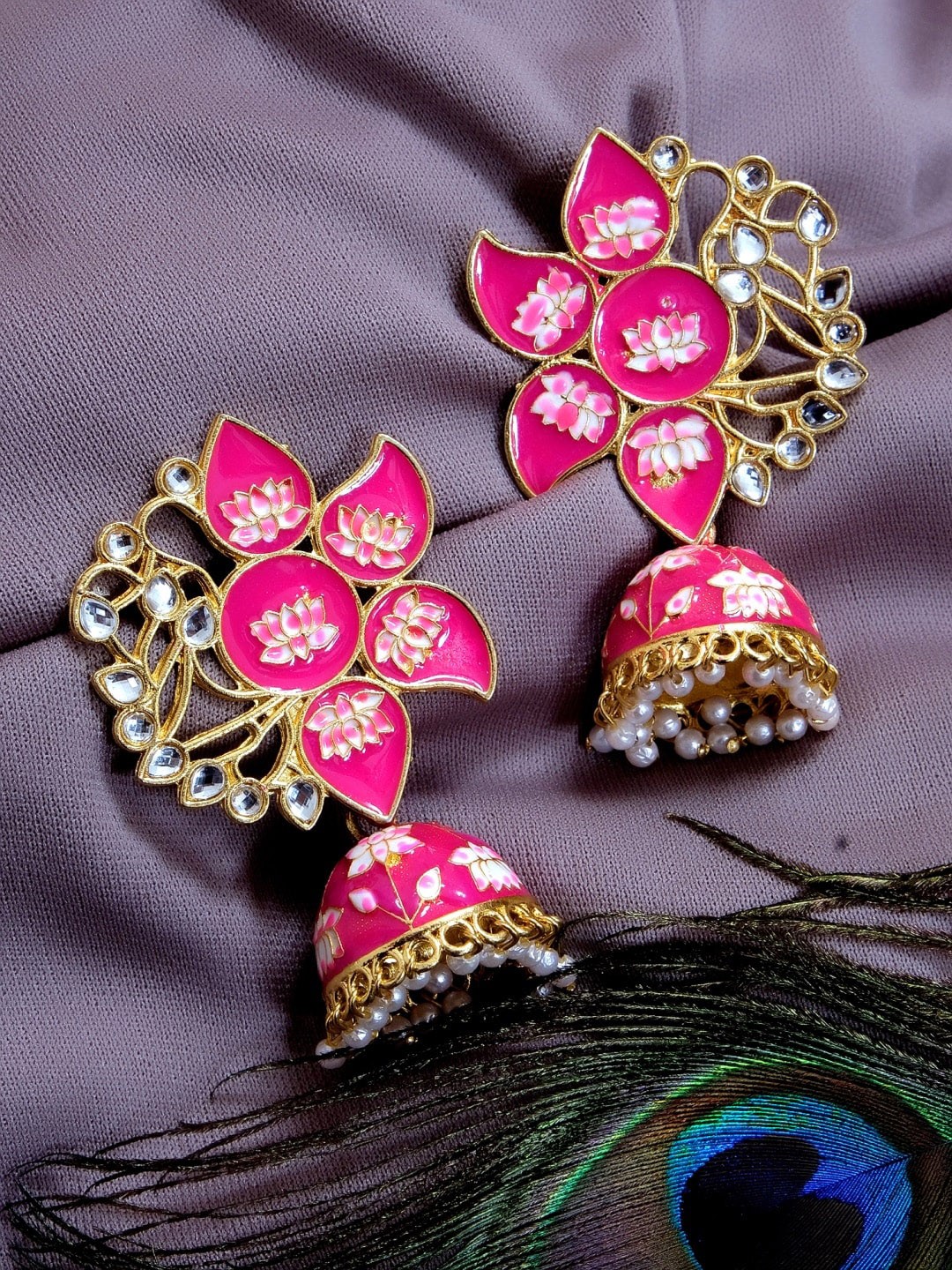 Crunchy Fashion Pink Contemporary Jhumkas