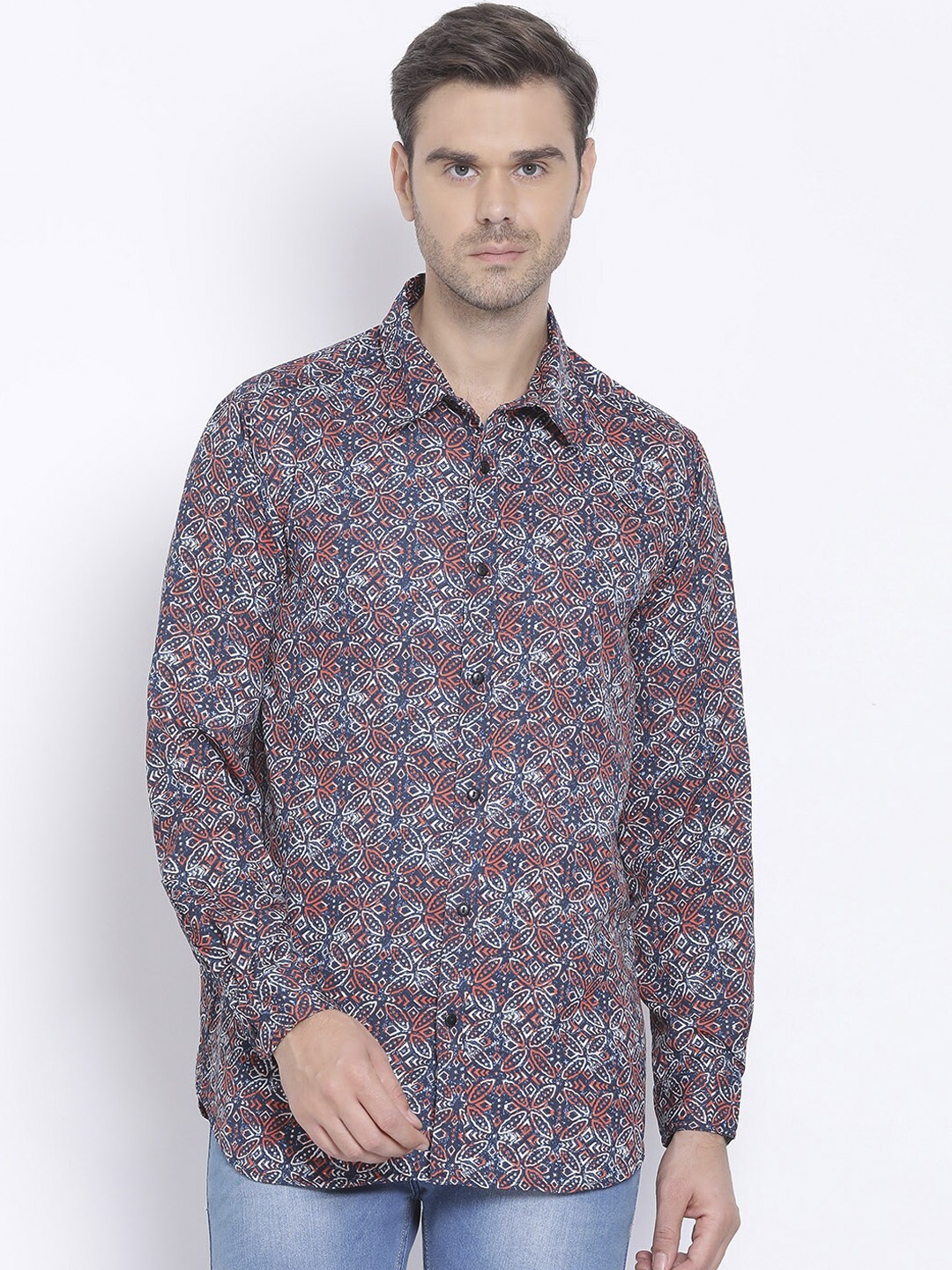 

Oxolloxo Men Navy Blue Regular Fit Printed Casual Shirt
