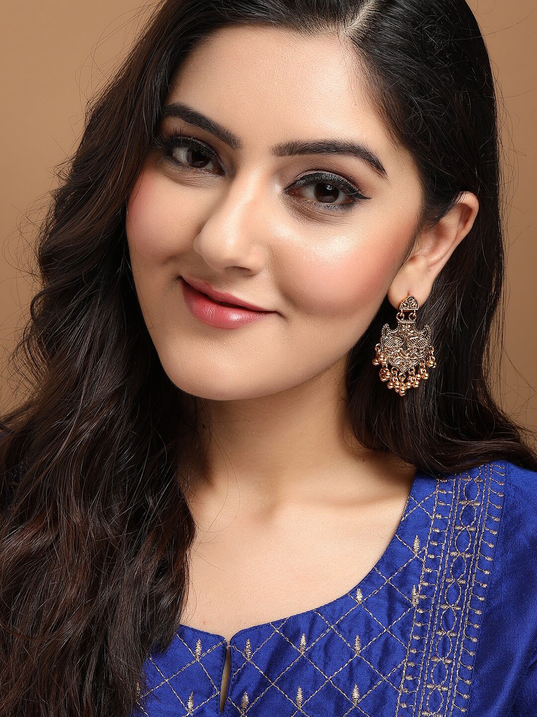 

Rubans Gold Plated Oxidised Handcrafted Filigree with Ghungru Chandbali Earrings