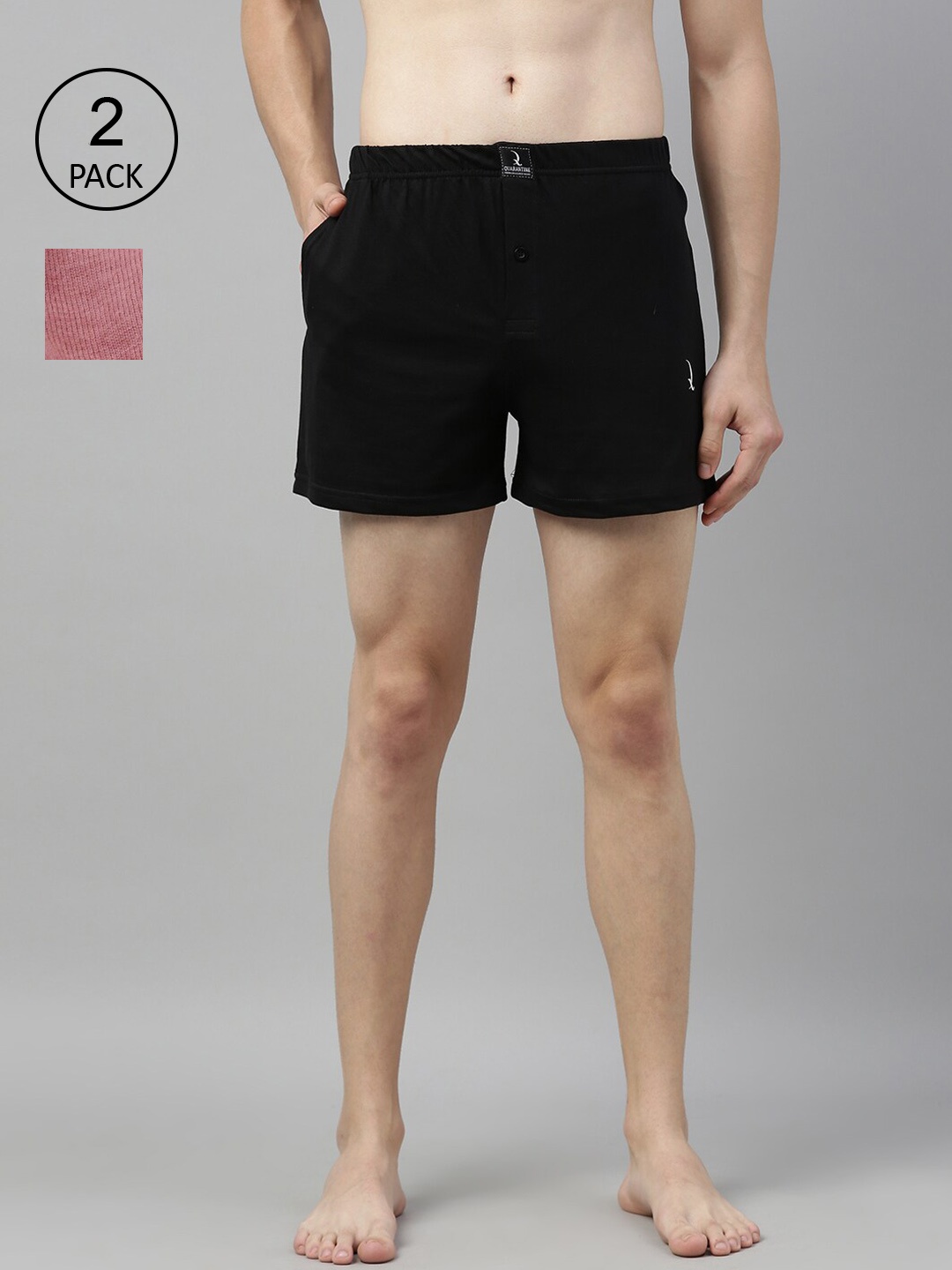 

QUARANTINE Men Pack Of 2 Solid Cotton Boxers-QBXCMB, Black