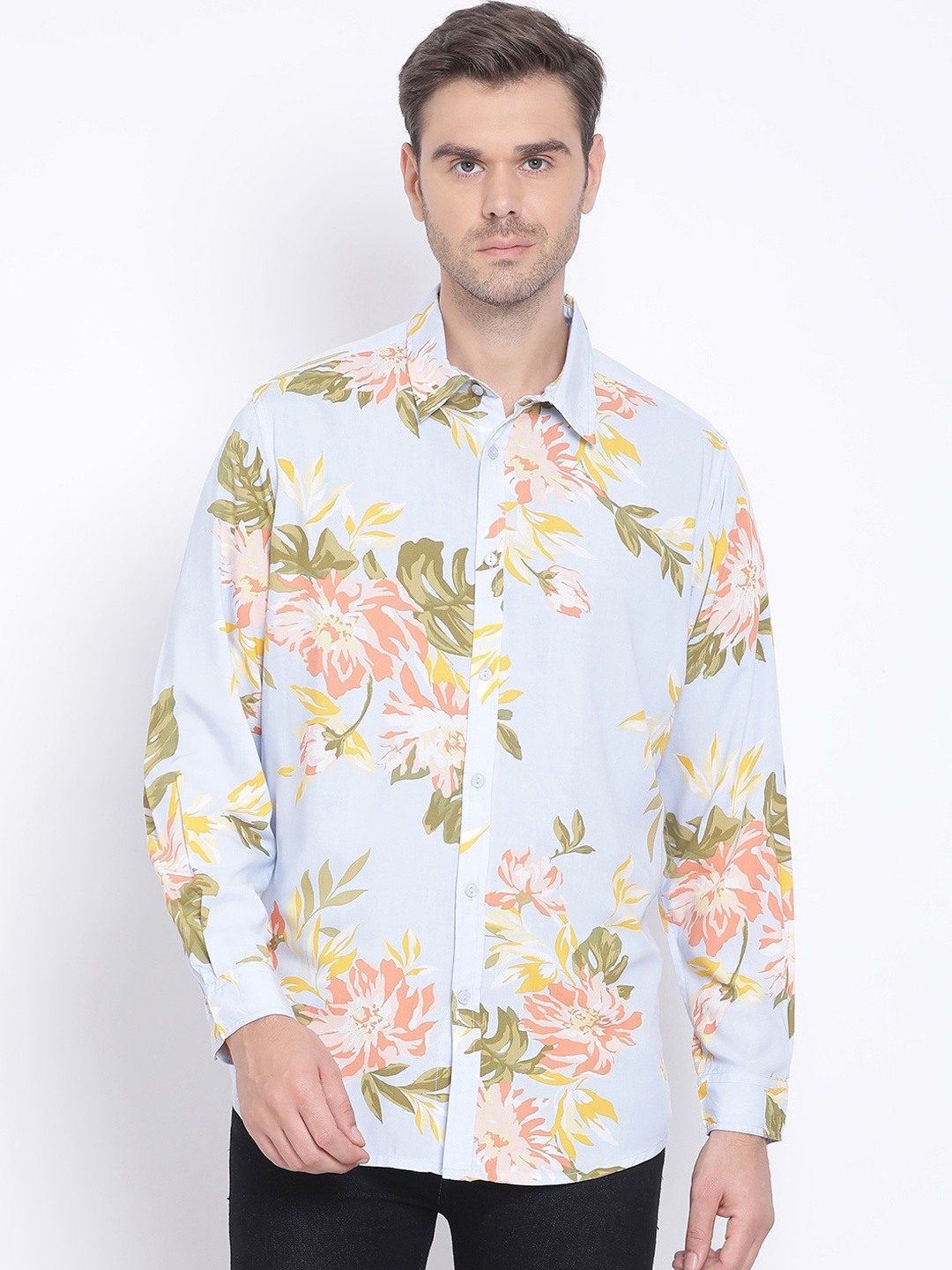 Oxolloxo Men Blue & Green Regular Fit Printed Casual Shirt