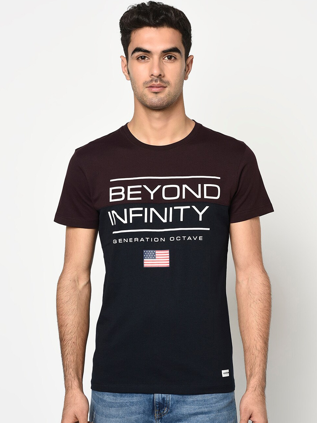 

Octave Men Maroon Printed Round Neck T-shirt