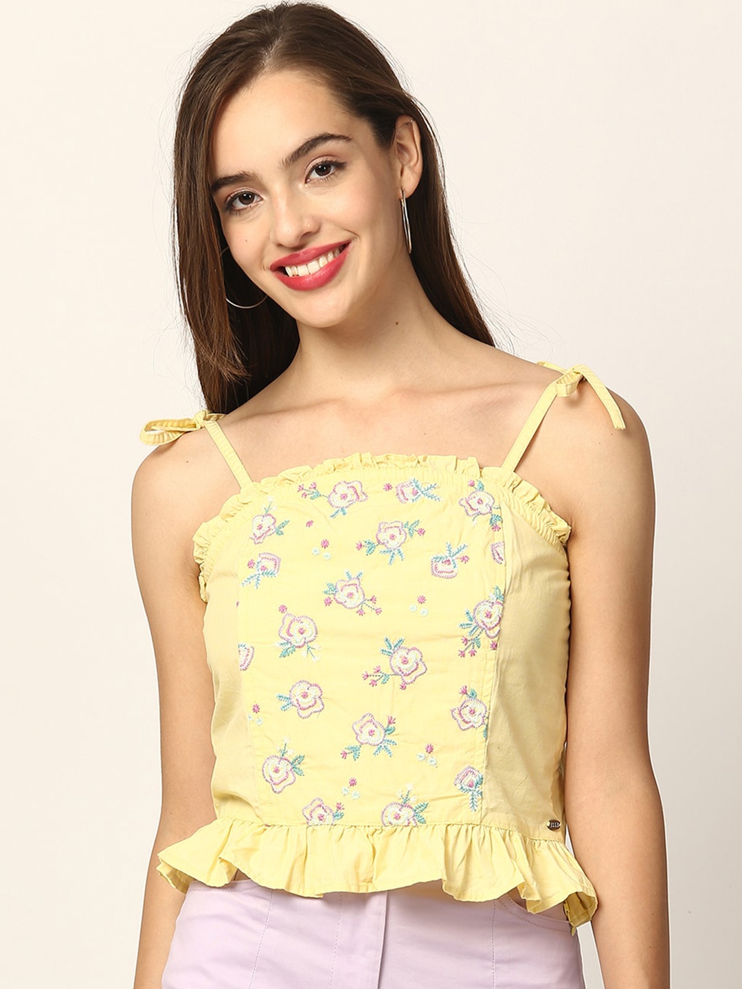 

ELLE Yellow Printed Peplum Top