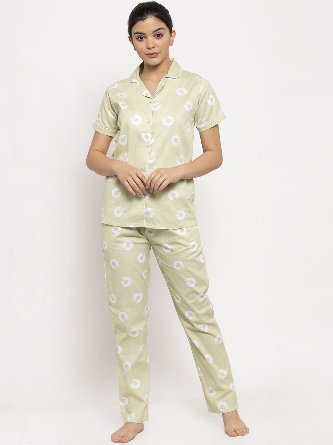 

Claura Women Beige & White Printed Night suit