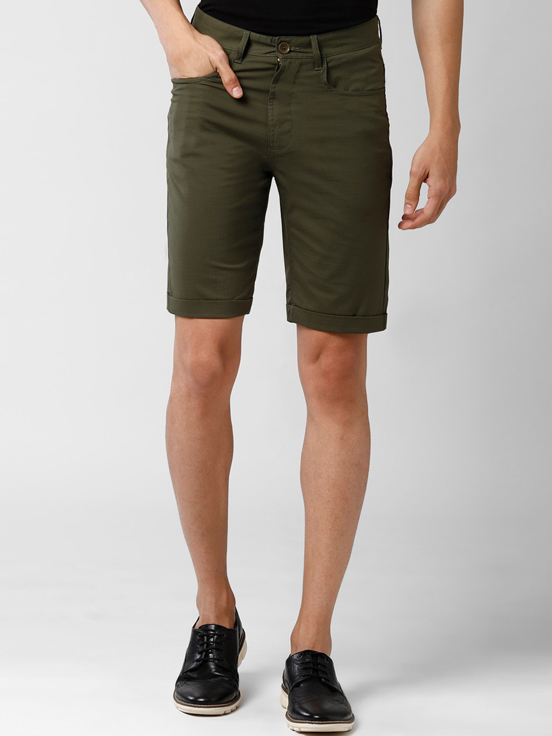 

Peter England Casuals Men Olive Green Checked Regular Fit Shorts
