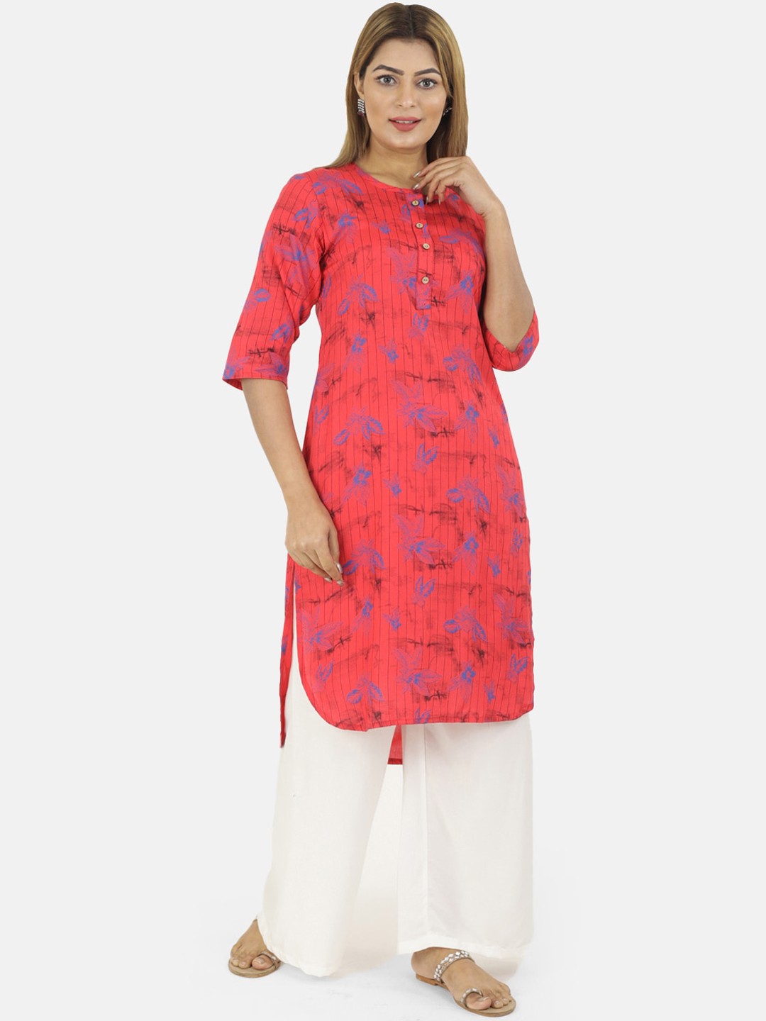 

Neudis Women Red Floral Printed Pathani Kurta