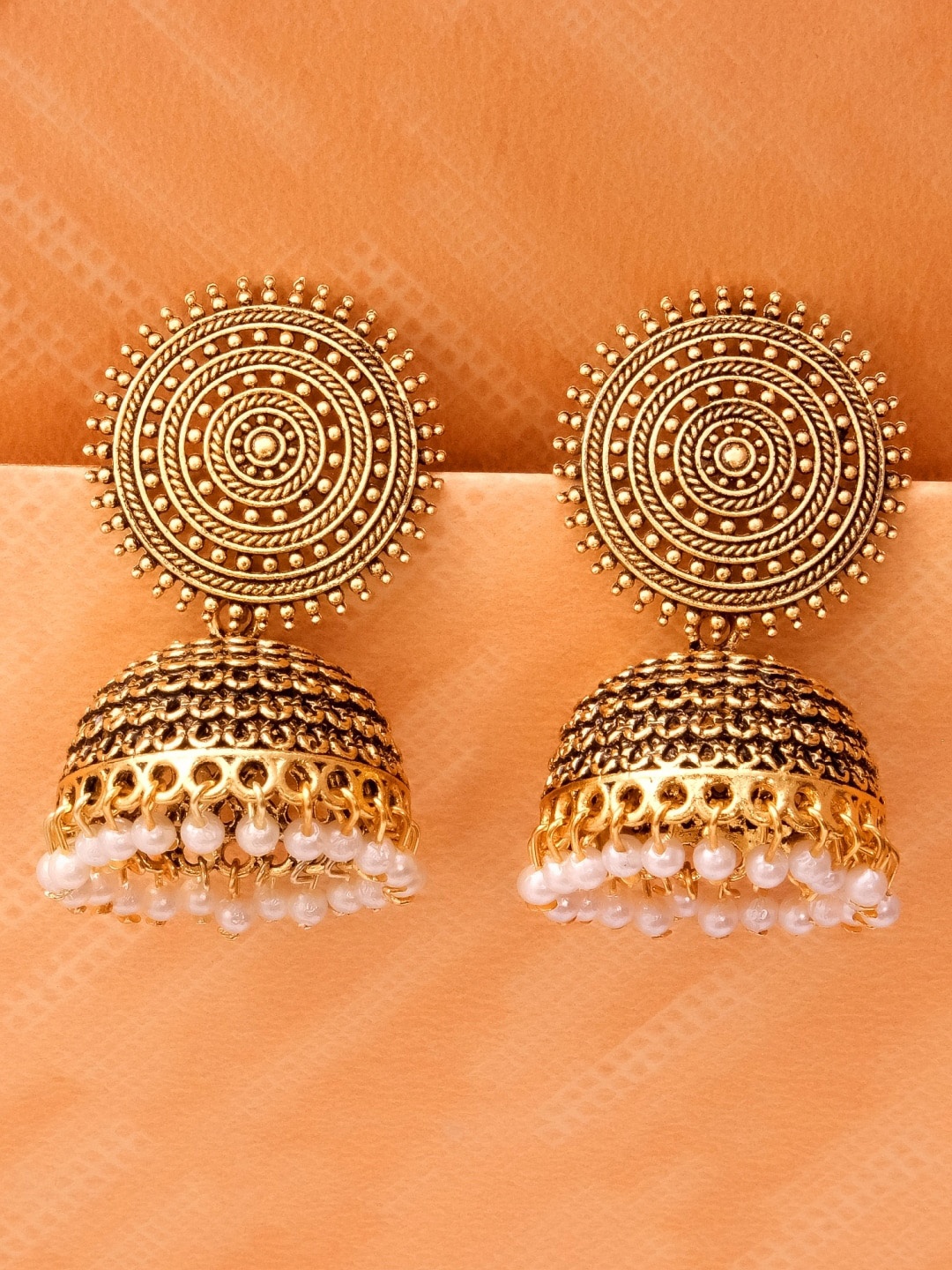 

Crunchy Fashion Gold-Toned Contemporary Jhumkas