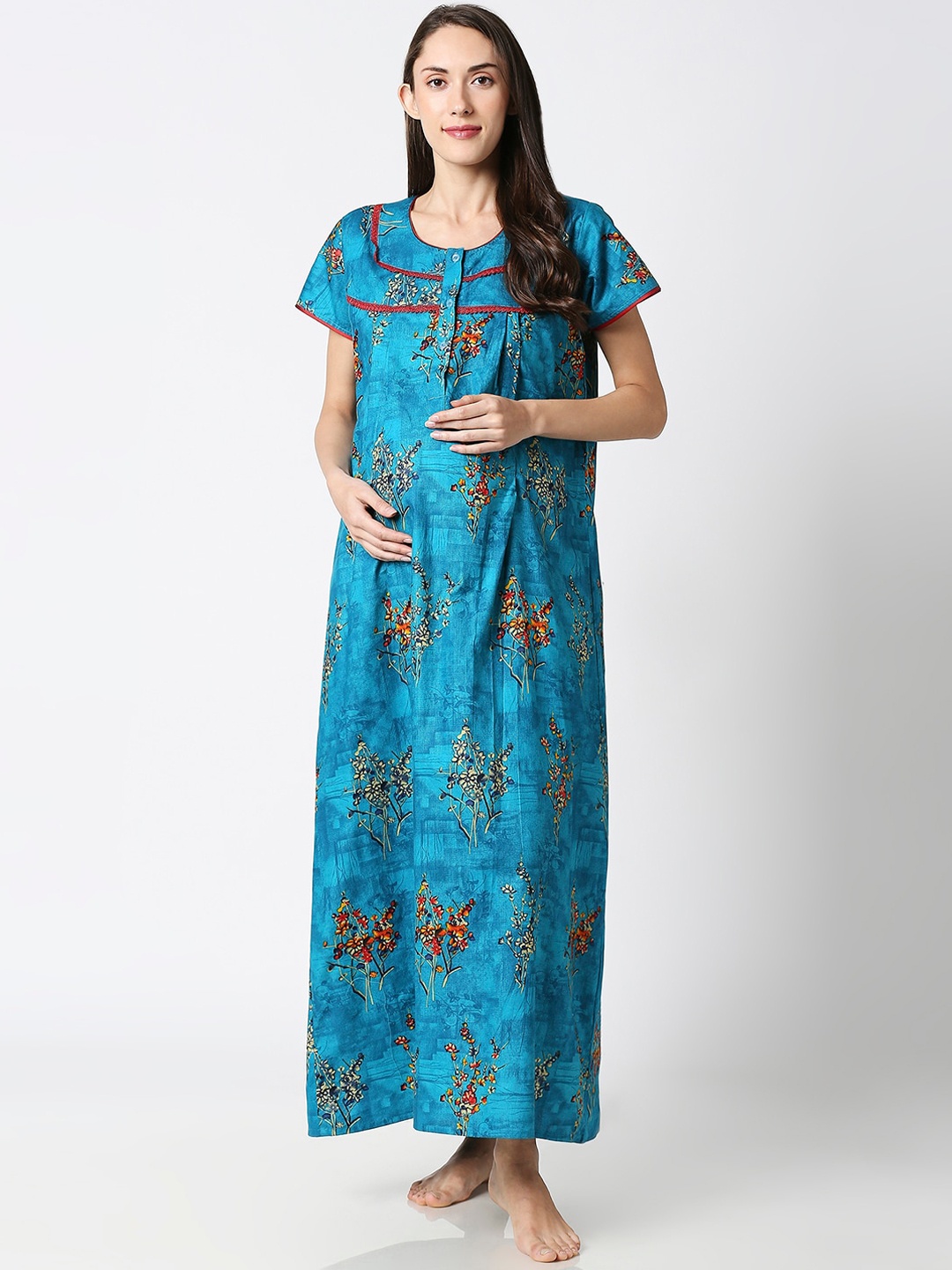 

AV2 Turquoise Blue & Maroon Printed Nightdress