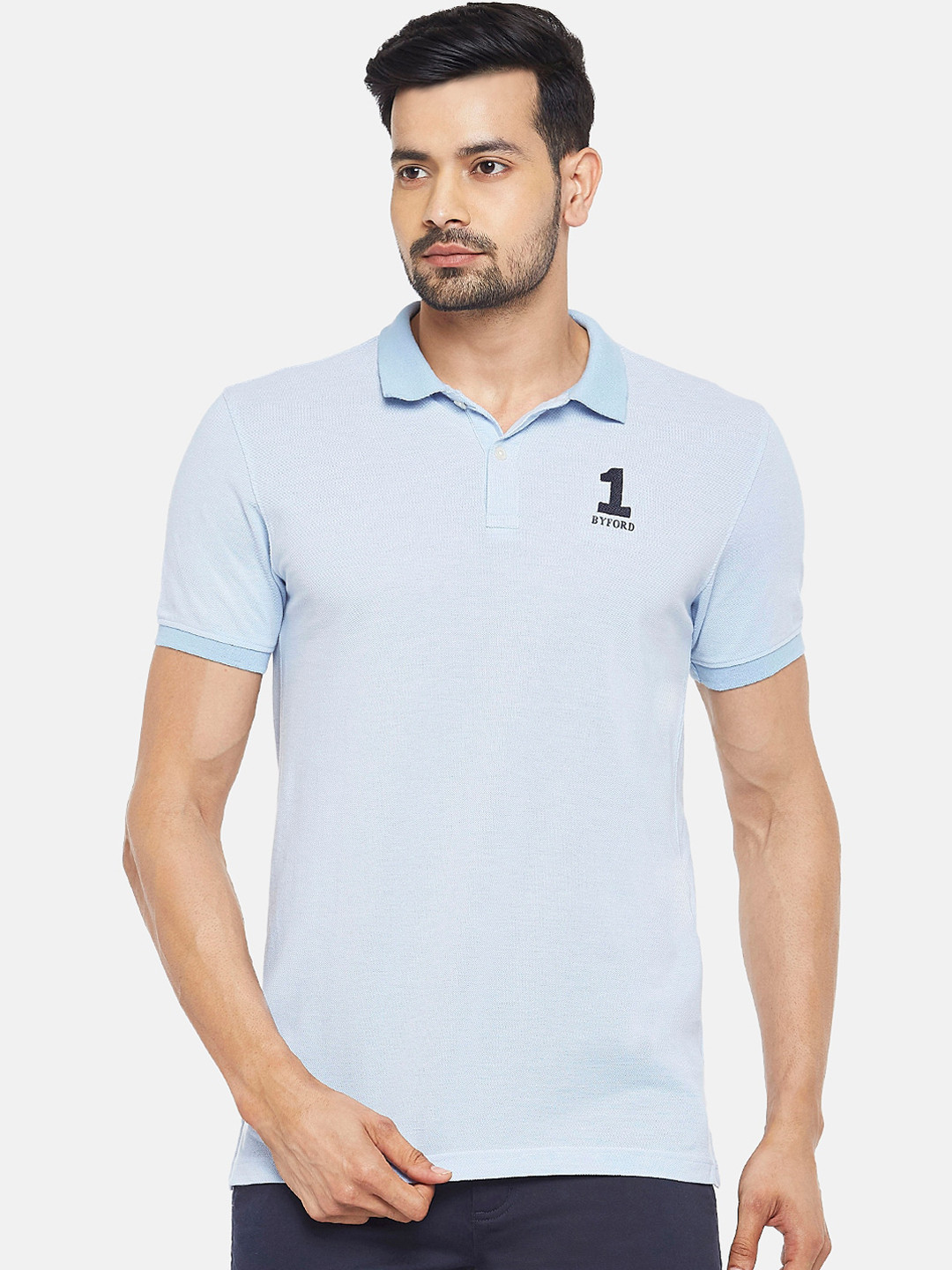 

BYFORD by Pantaloons Men Blue Solid Polo Collar T-shirt