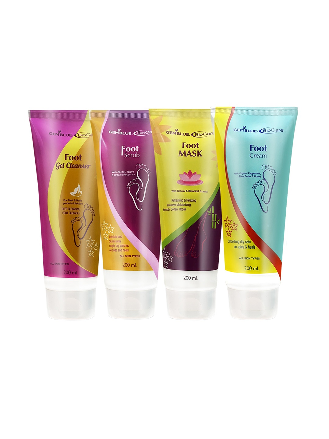 

GEMBLUE BIOCARE Combo of 4 Foot Cleanser, Scrub, Mask, Cream - 200 ml each, Purple