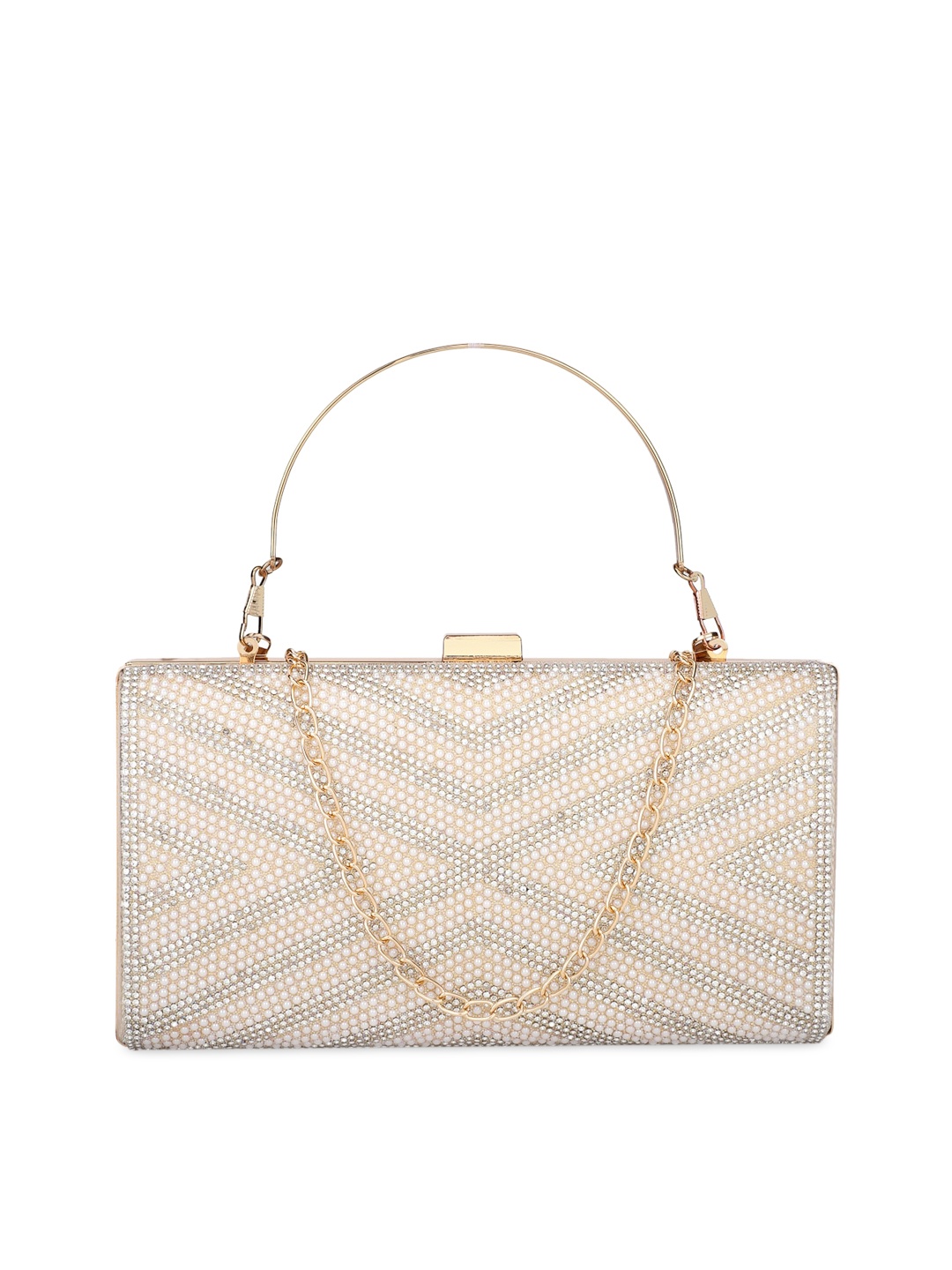 

WELBAWT Gold-Toned & White Embellished Box Clutches