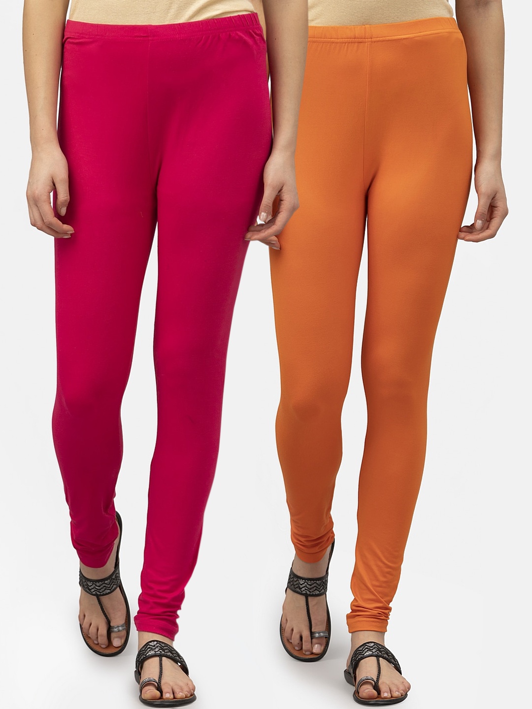

Style Quotient Women Pack Of 2 Solid Ankle-Length Leggings, Orange