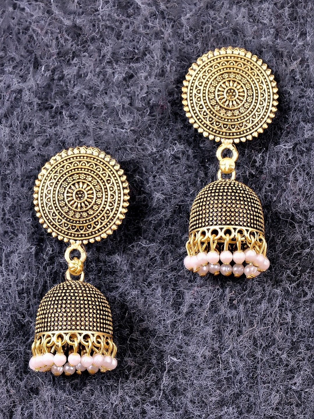 

Crunchy Fashion Gold-Toned Contemporary Jhumkas