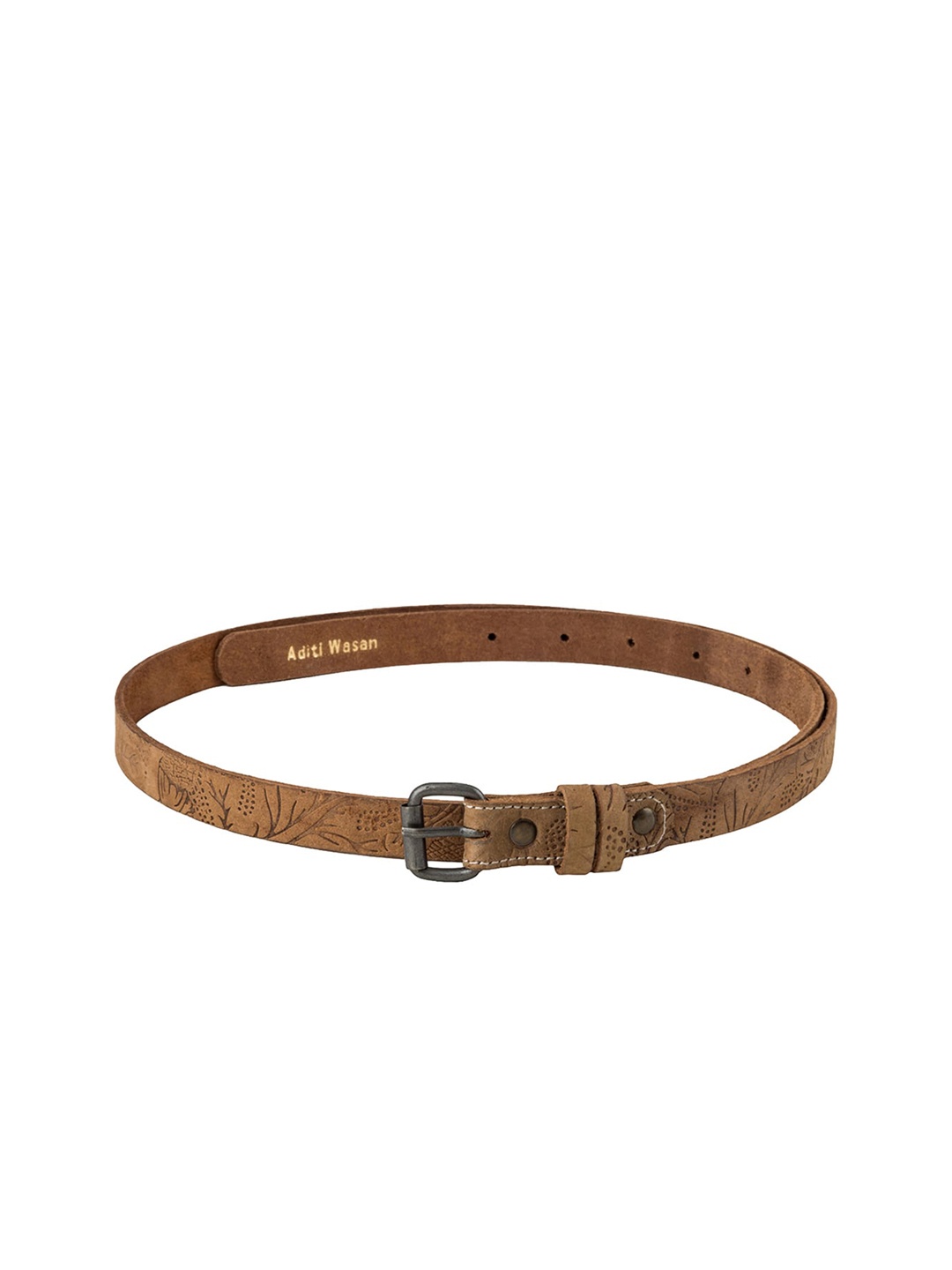 

Aditi Wasan Women Tan Brown Textured Leather Slim Belt