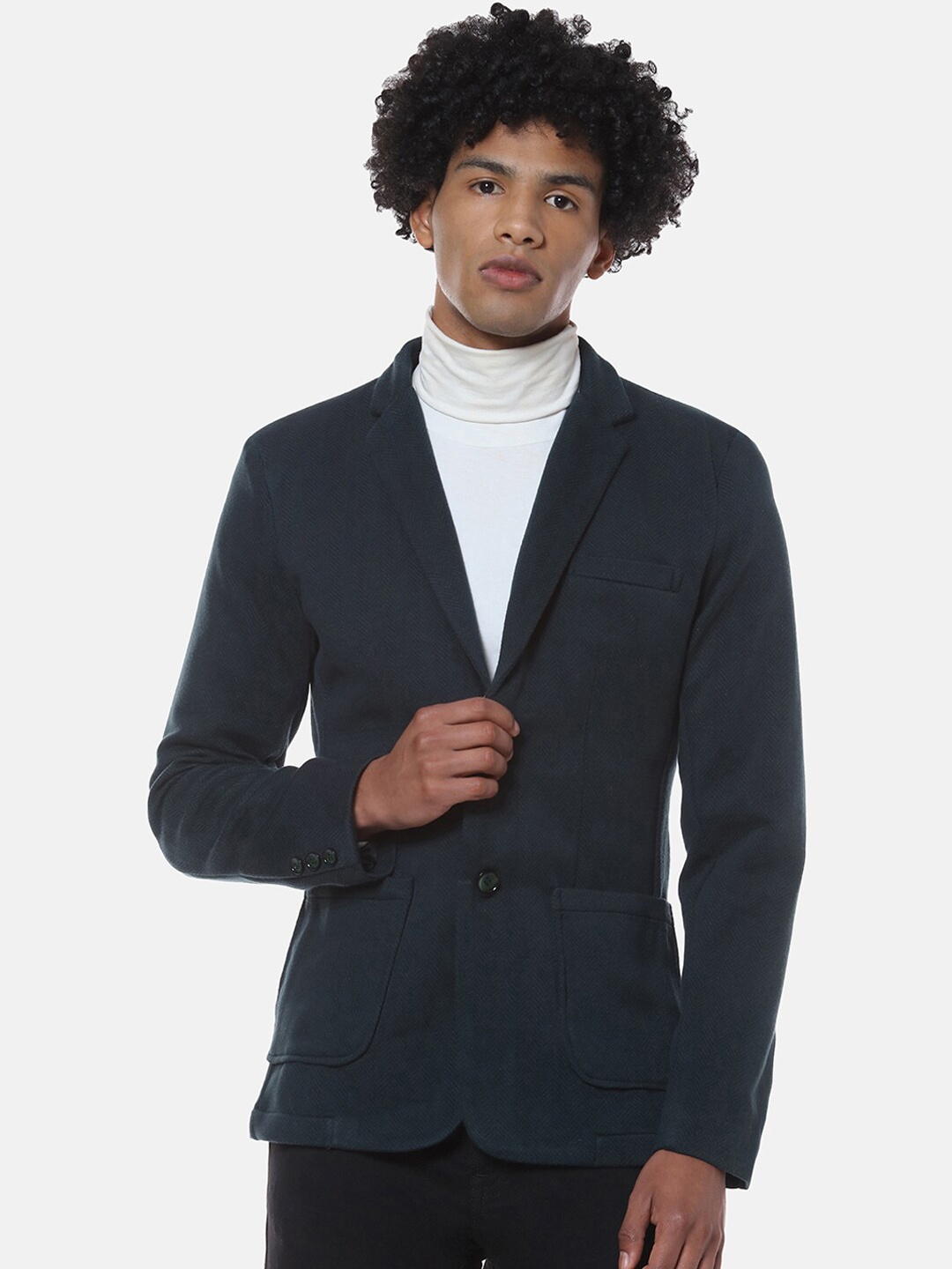 

Campus Sutra Men Green Self-Design Single-Breasted Casual Blazer