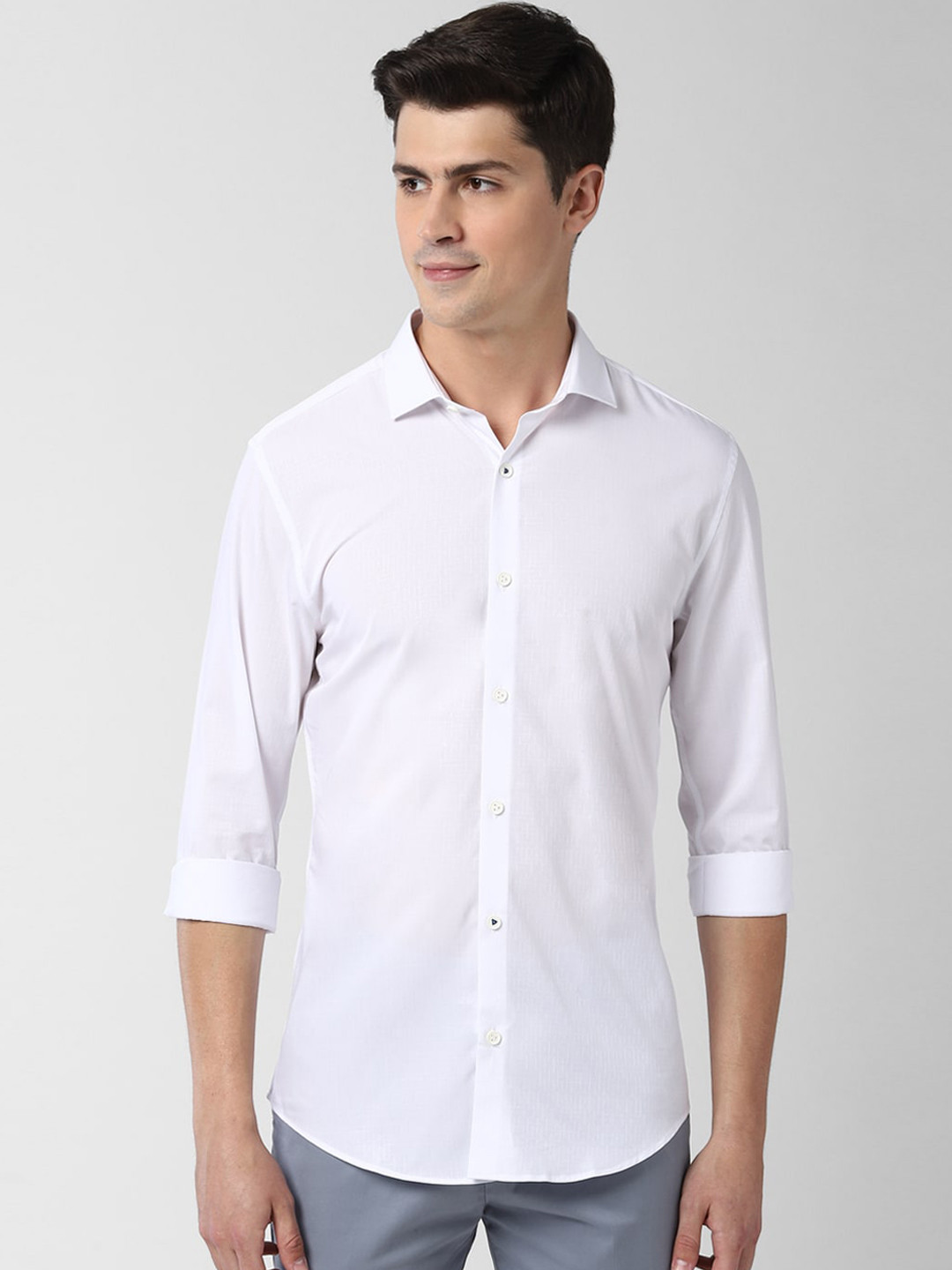 

Peter England Men White Slim Fit Self Design Casual Shirt