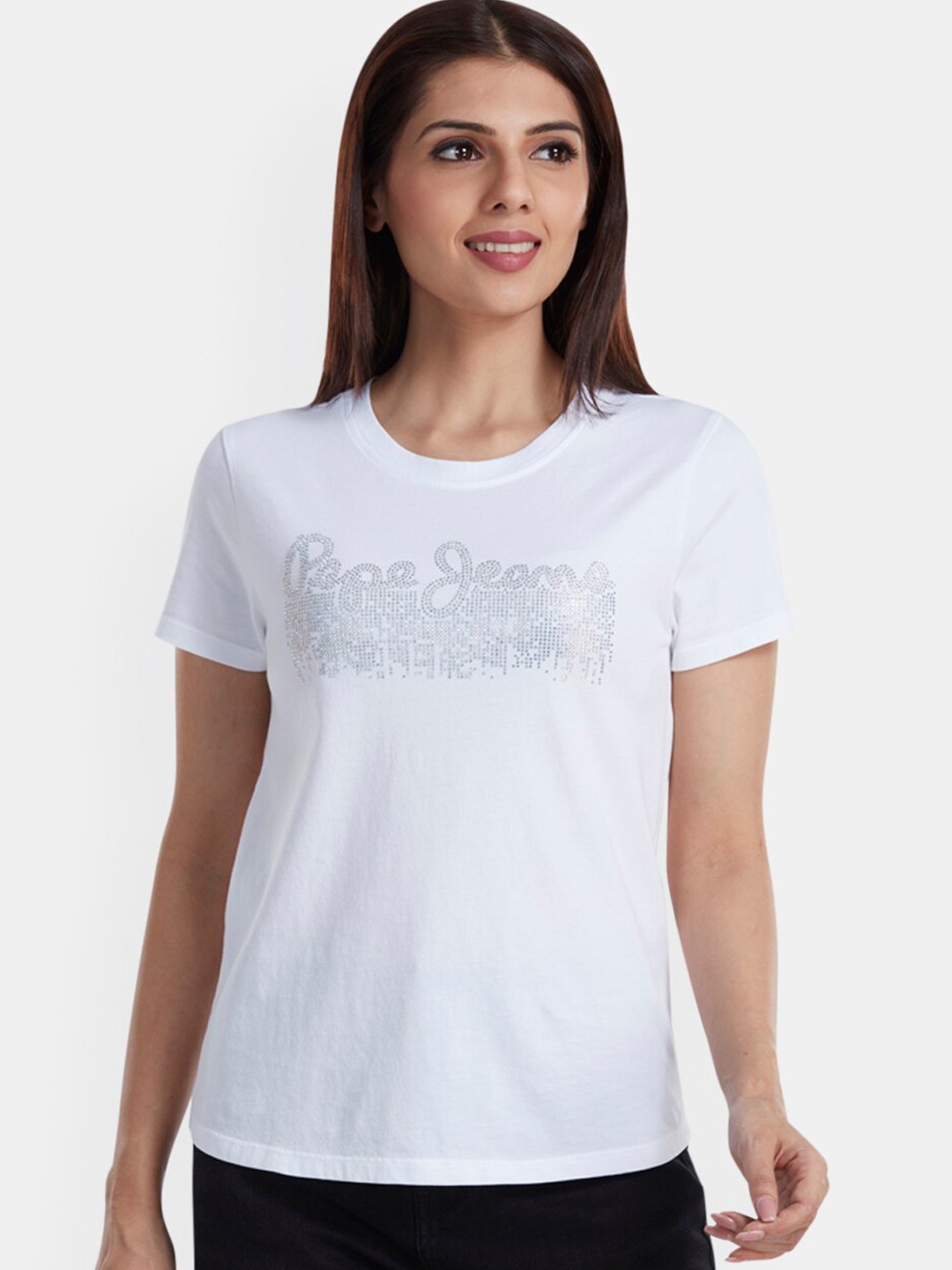

Pepe Jeans Women White Printed Round Neck T-shirt
