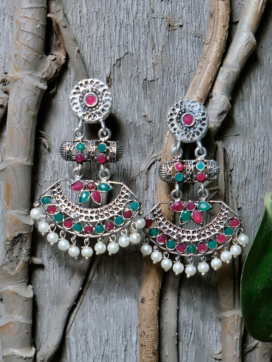 

Crunchy Fashion Silver-Plated Contemporary Chandbalis