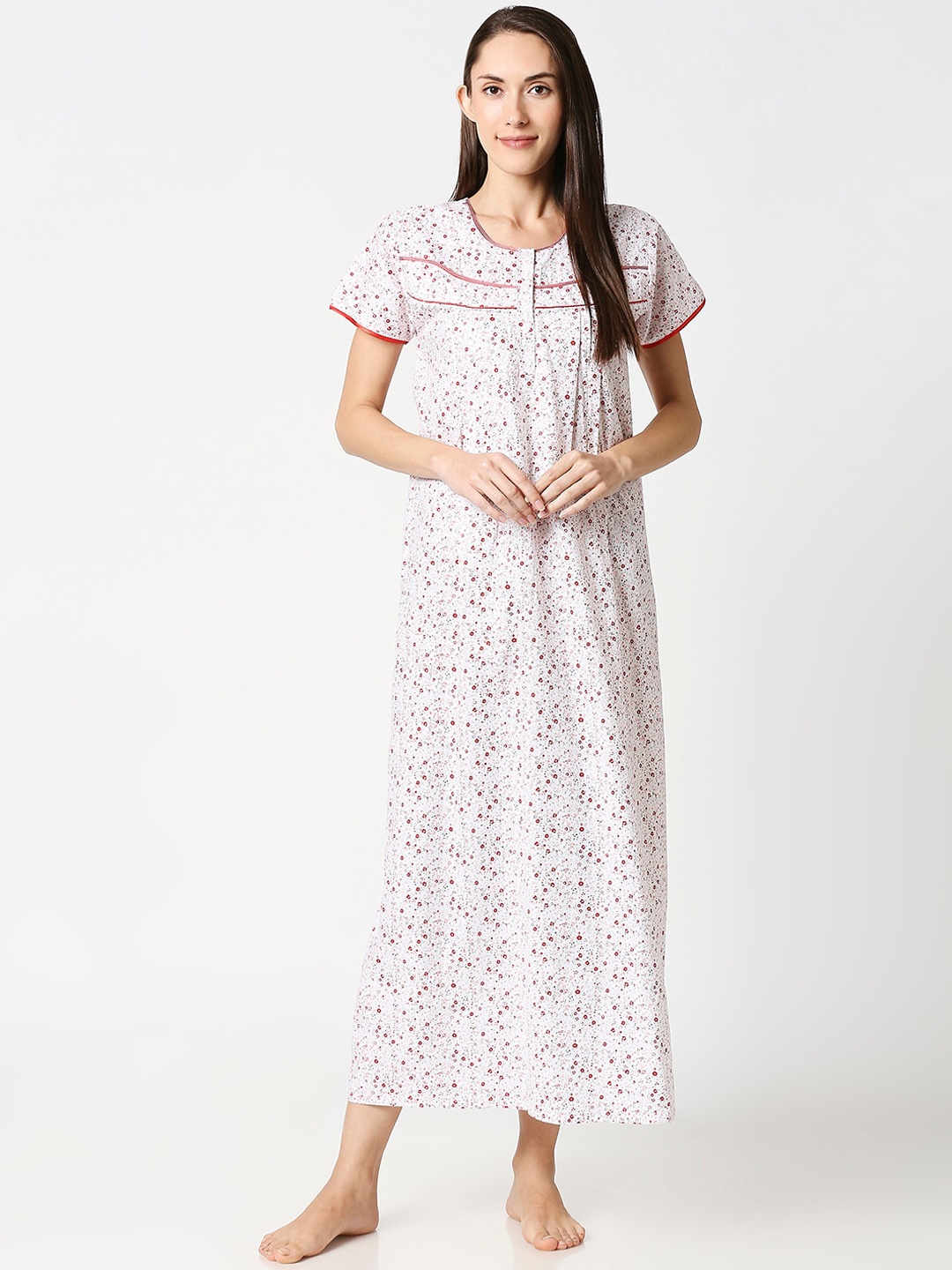 

AV2 White & Red Printed Maternity Nightdress