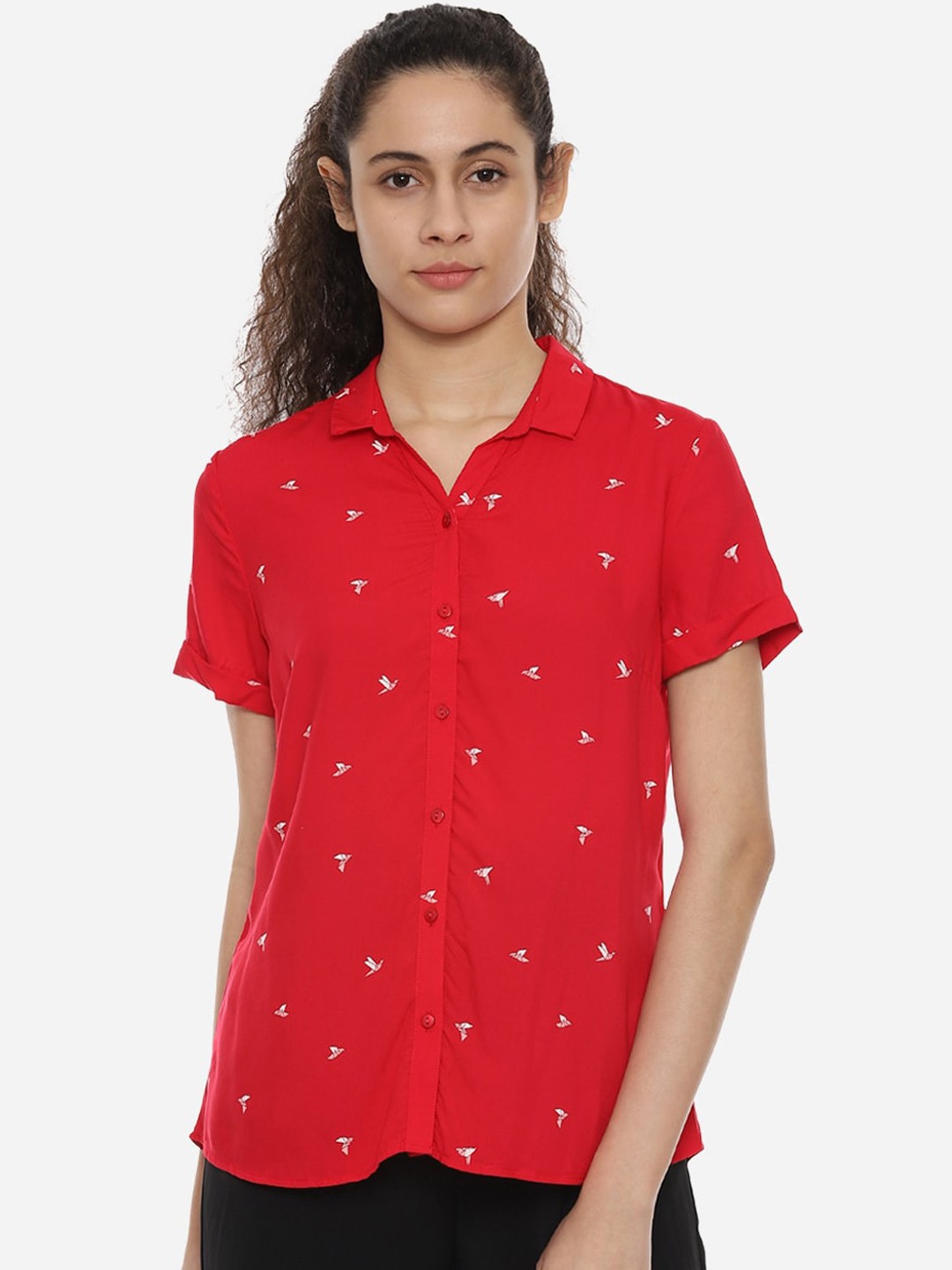 

Allen Solly Woman Red & White Regular Fit Printed Casual Shirt