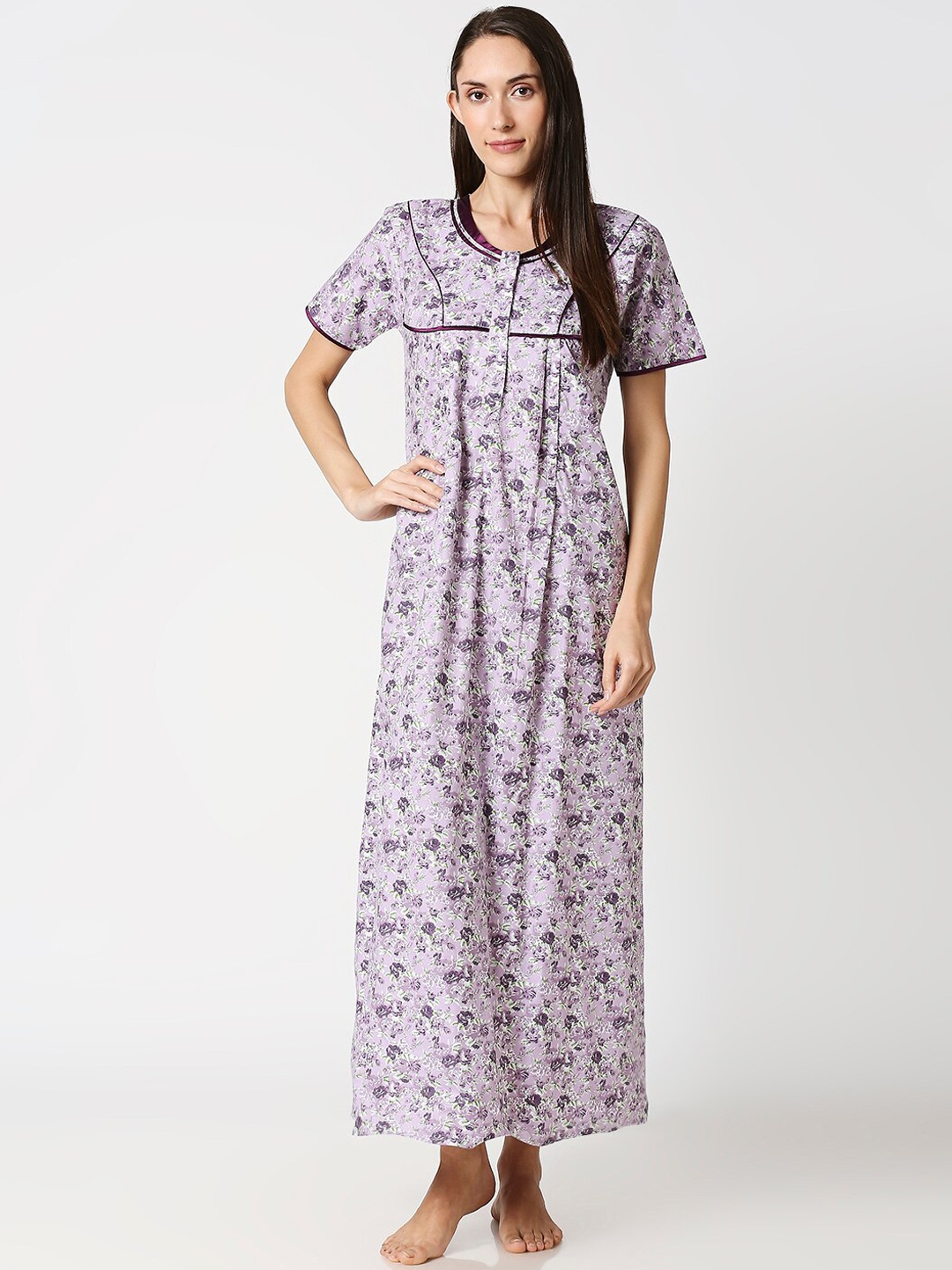 

AV2 Purple Printed Maternity Nursing Nighty