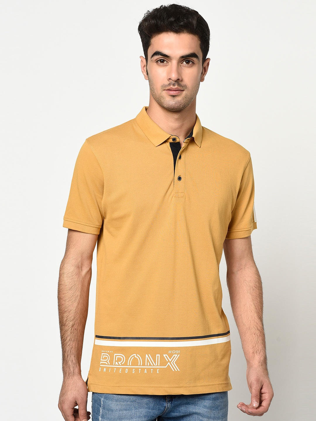 Octave Men Yellow Solid Polo Collar T-shirt