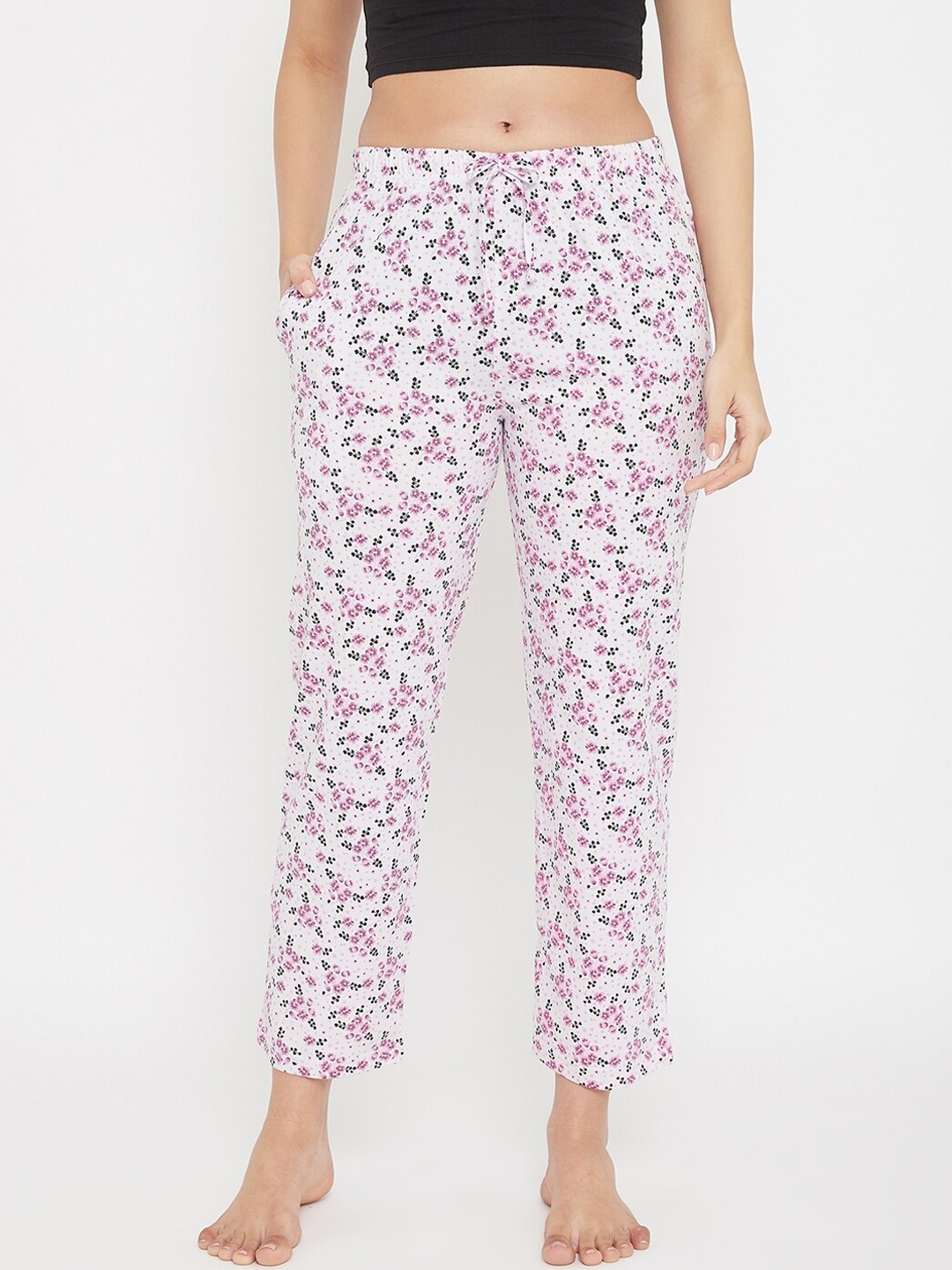 

C9 AIRWEAR Women White & Purple Floral Printed Pure Cotton Lounge Pants