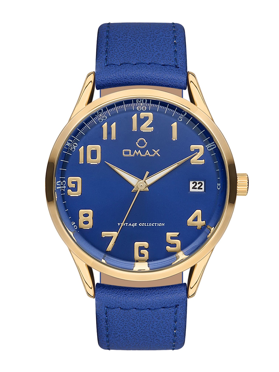 Omax Men Blue Leather Analogue Watch VC09G44A