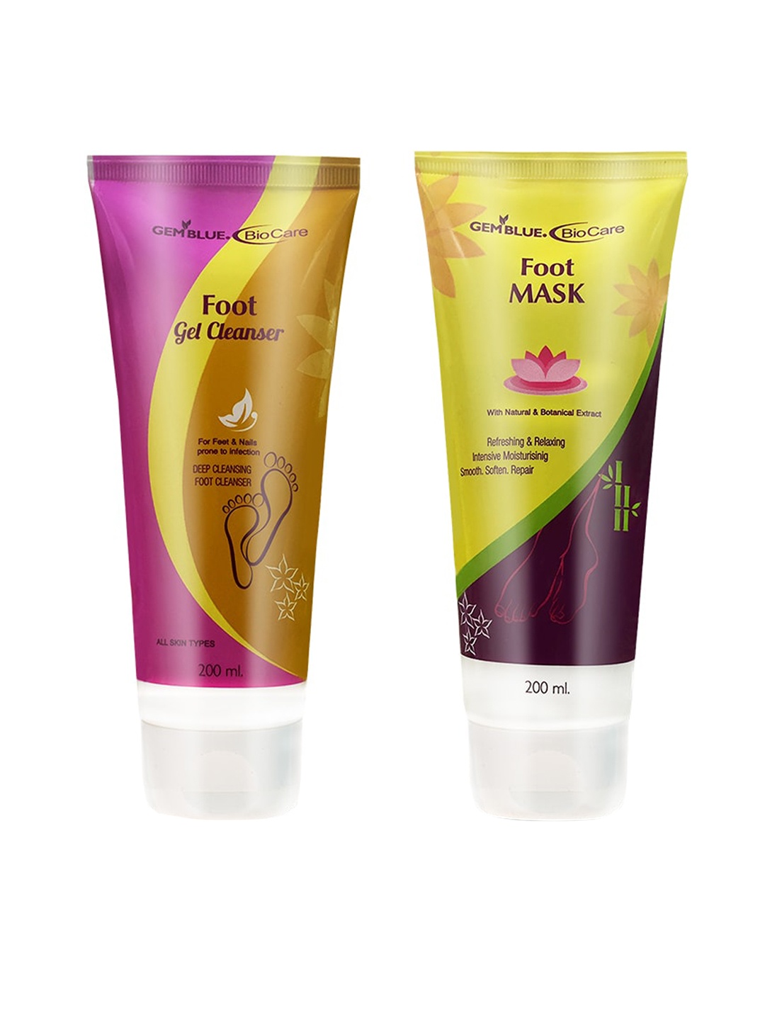 GEMBLUE BIOCARE FOOT GEL CLEANSER, 200ML,GEMBLUE BIOCARE FOOT MASK, 200ML ( COMBO OF 2), Pink