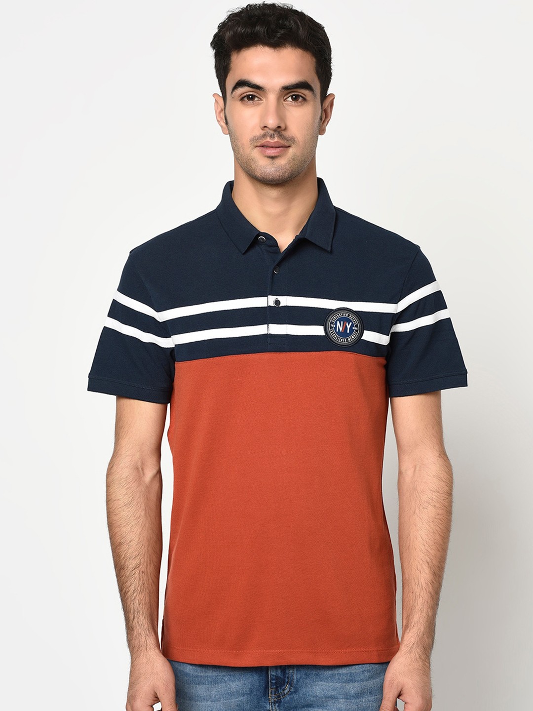 

Octave Men Orange Colourblocked Polo Collar T-shirt