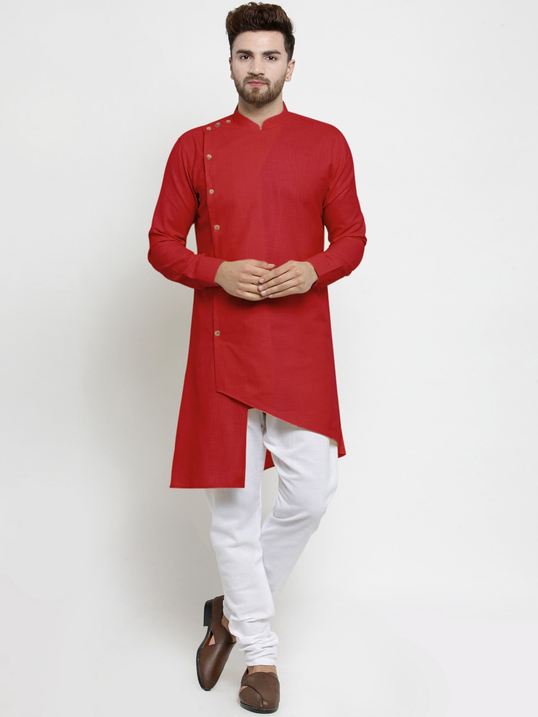 

TREEMODA Men Red Solid Kurta with Churidar
