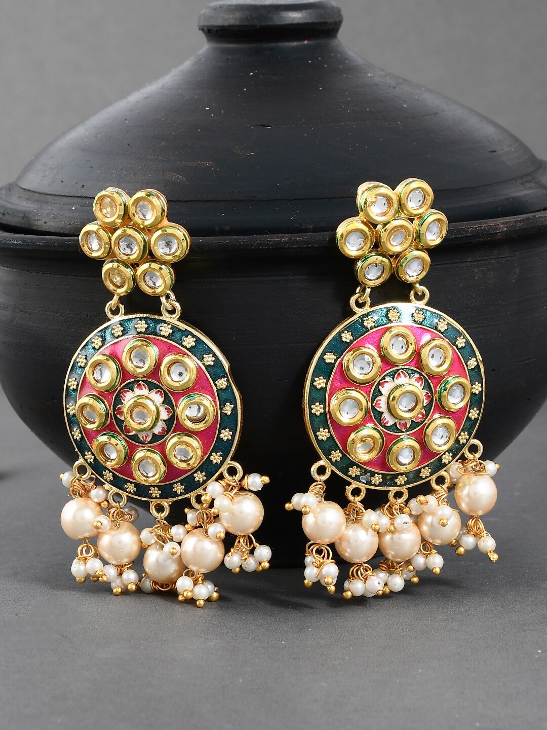 

Silvermerc Designs Gold-Plated & Pink Kundan Classic Drop Earrings