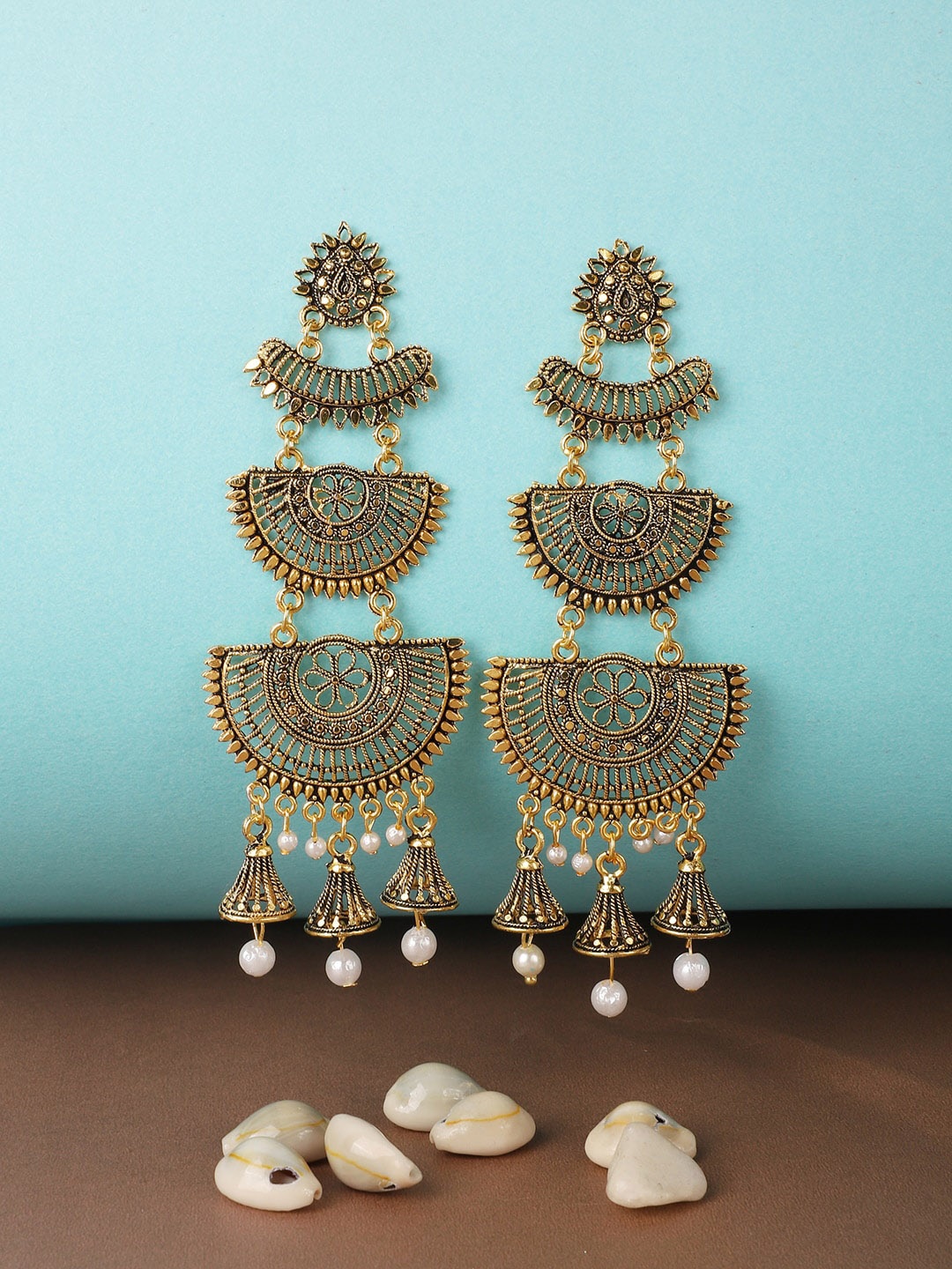 ANIKAS CREATION Gold-Toned Contemporary Jhumkas