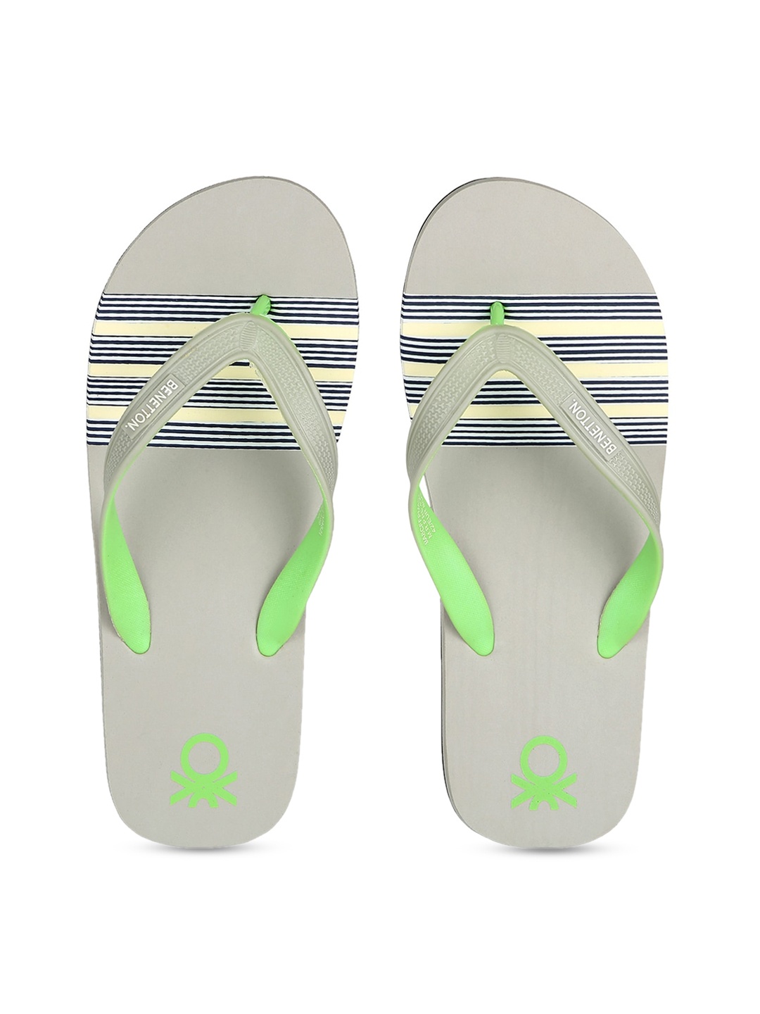 

United Colors of Benetton Men Grey & Green Striped Thong Flip-Flops