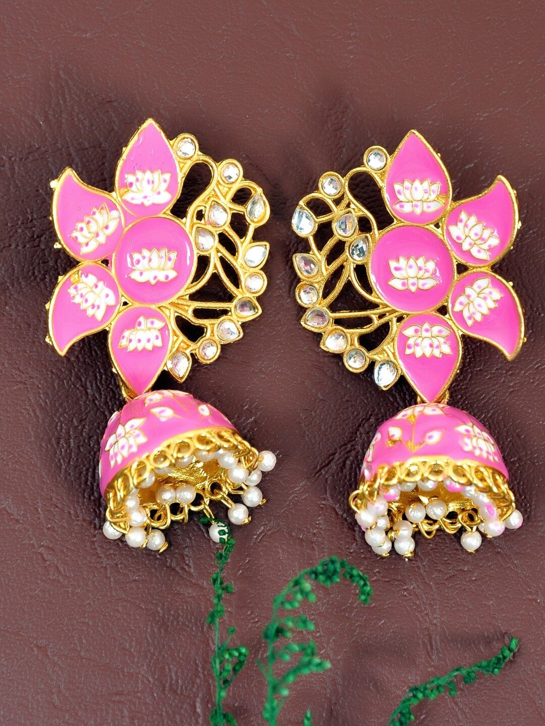 Crunchy Fashion Gold-Toned Contemporary Jhumkas