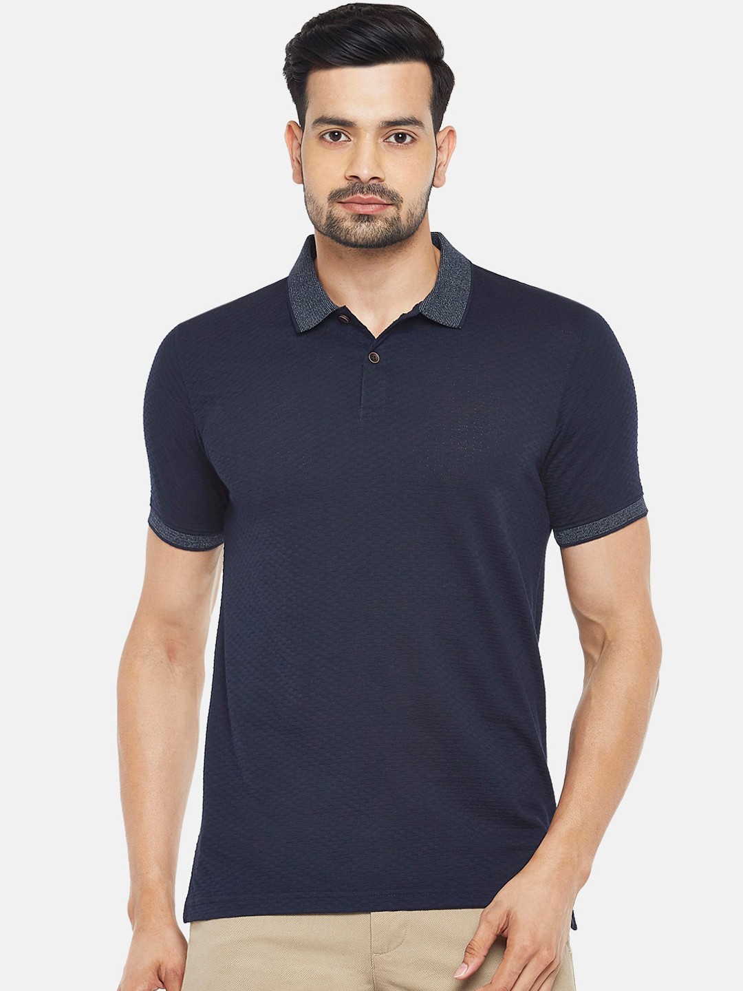 

BYFORD by Pantaloons Men Navy Blue Solid Polo Collar T-shirt