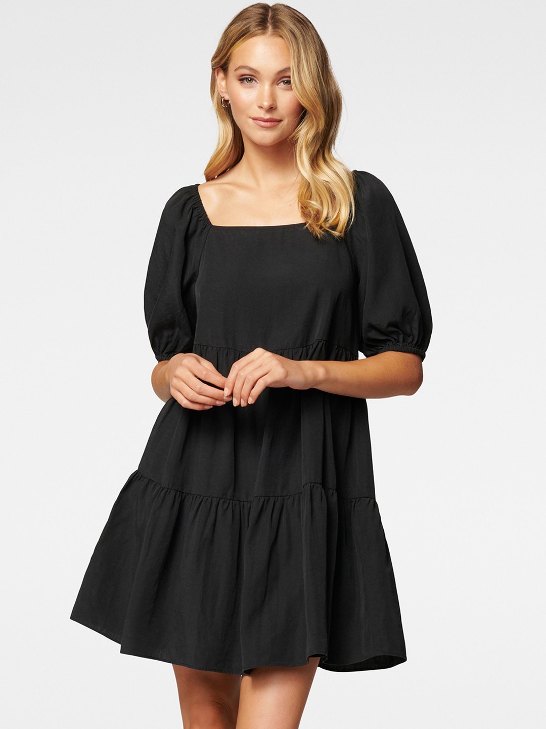 

Forever New Women Black Solid A-Line Dress