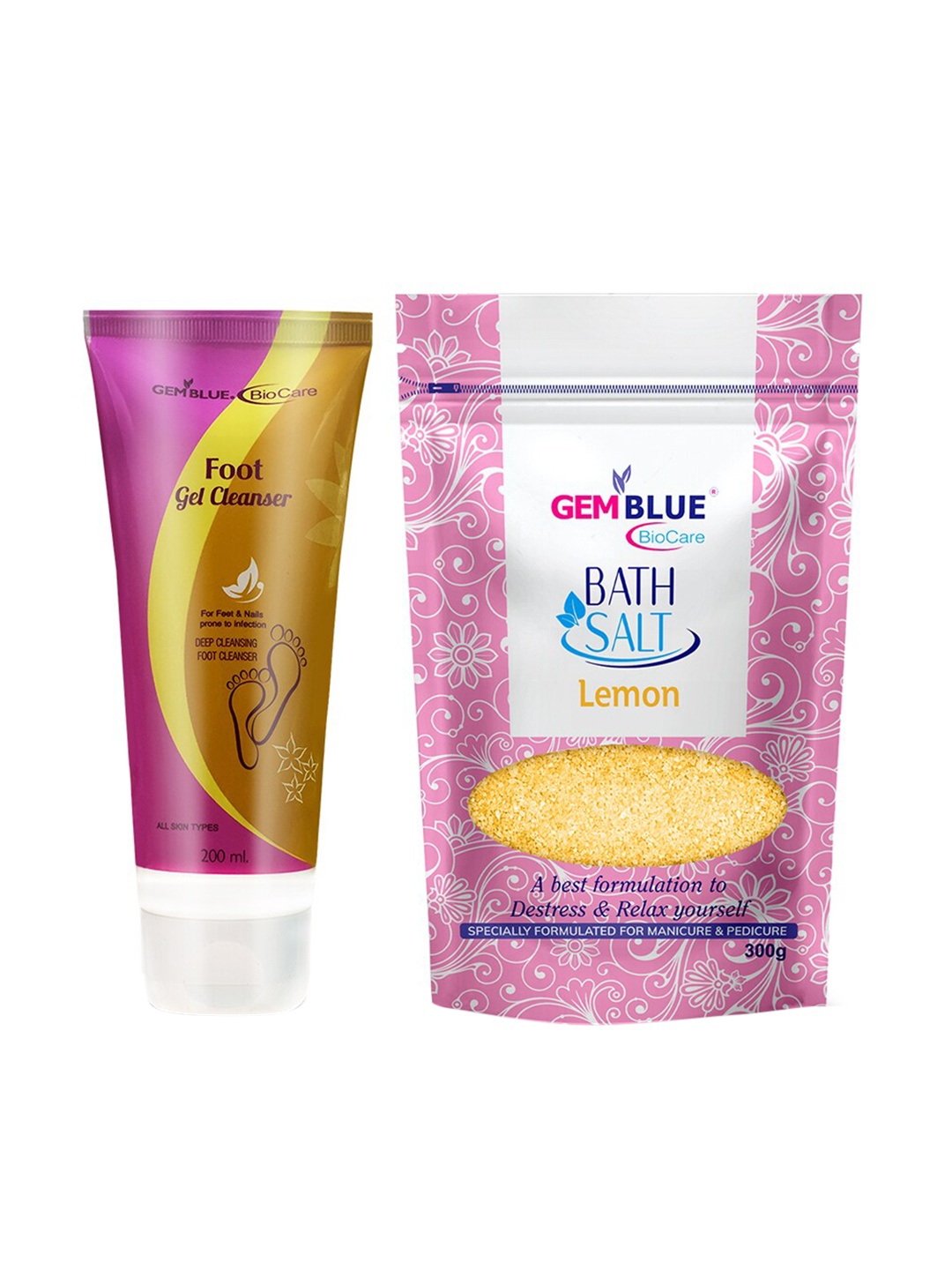 

GEMBLUE BIOCARE FOOT CLEANSER, 200ML+GEMBLUE BIOCARE BATH SALT LEMON, 300g (COMBO OF 2), Purple