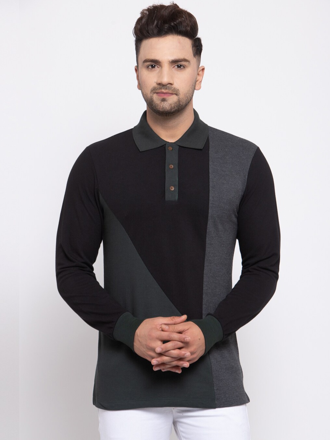 

Kalt Men Multicoloured Colourblocked Polo Collar T-shirt, Multi