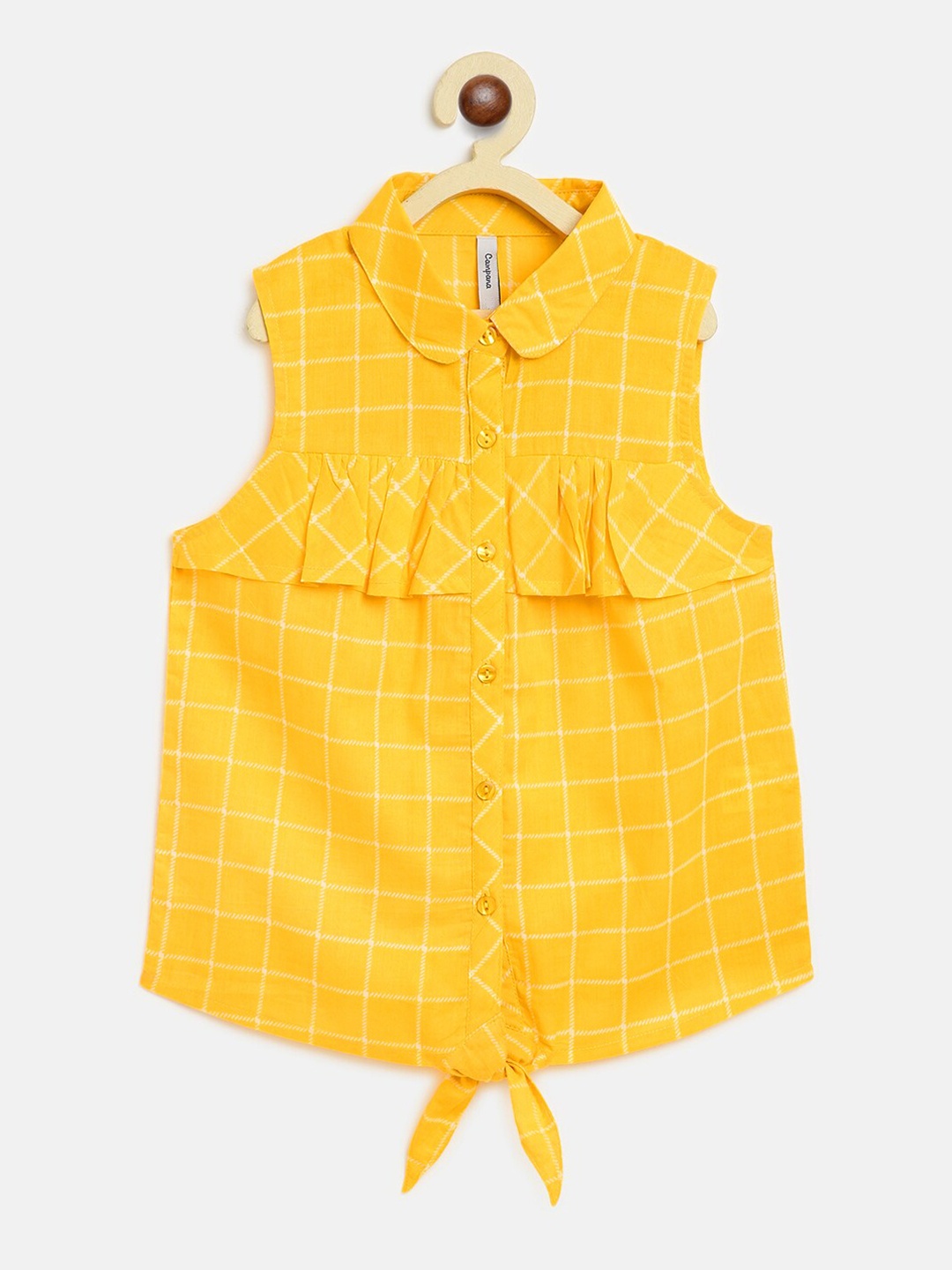 

Campana Yellow Checked Pure Cotton Shirt Style Top