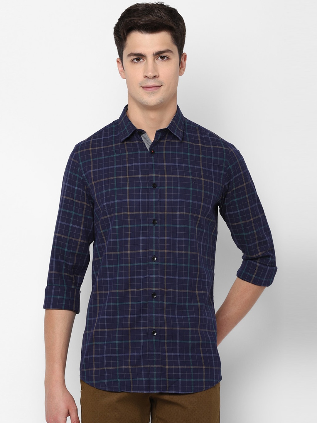 

Allen Solly Men Navy Blue Slim Fit Checked Casual Cotton Shirt