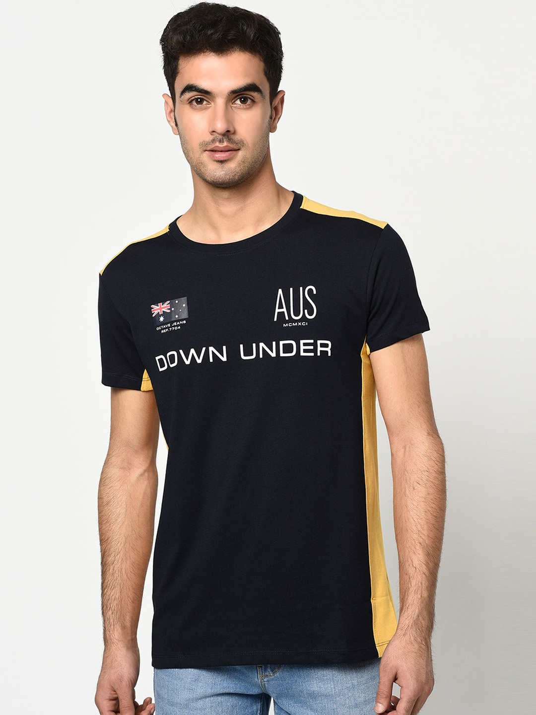 

Octave Men Navy Blue Printed Round Neck T-shirt